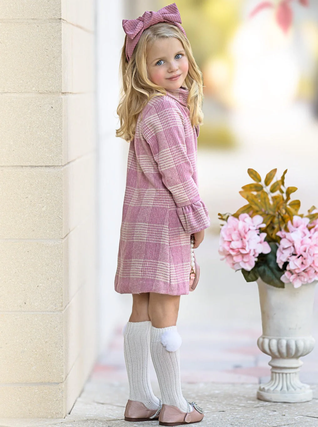 Pretty Pink Tartan Plaid Long Sleeve Shift Dress - Image 2