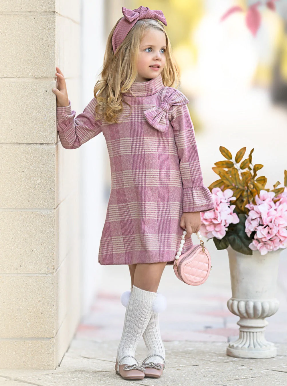 Pretty Pink Tartan Plaid Long Sleeve Shift Dress - Image 3