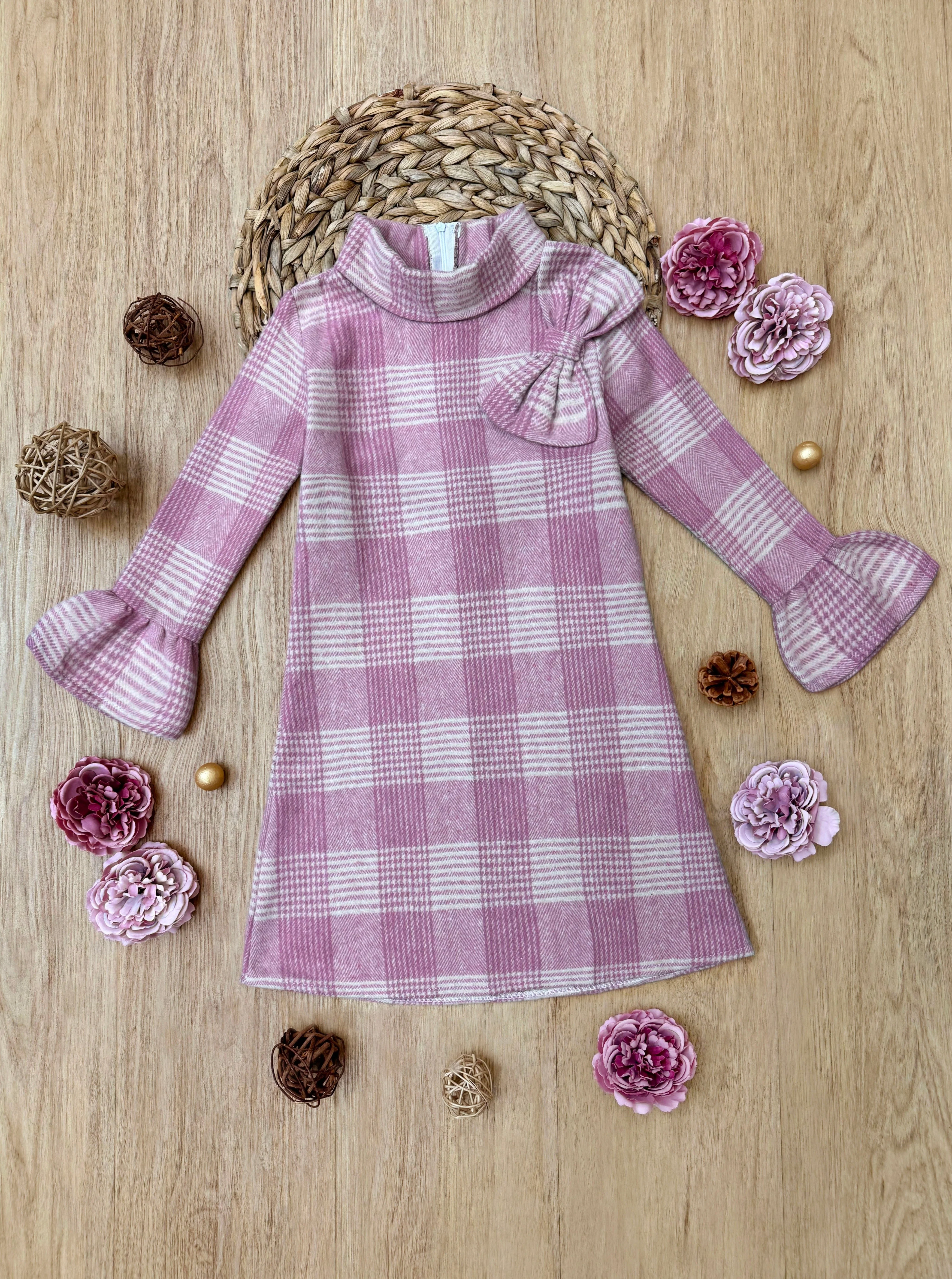 Pretty Pink Tartan Plaid Long Sleeve Shift Dress - Image 4