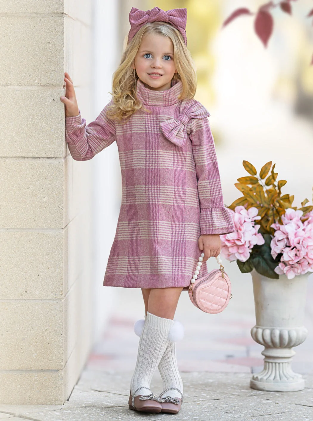 Pretty Pink Tartan Plaid Long Sleeve Shift Dress - Image 6