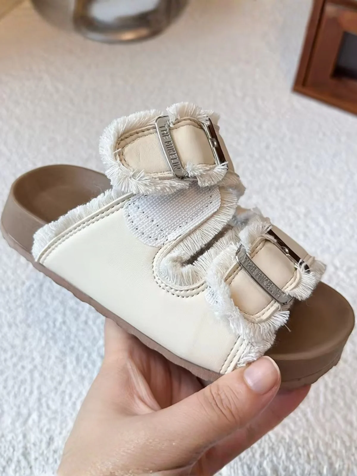Cozy Double Strap Shearling Cork Slide Sandals - Image 2