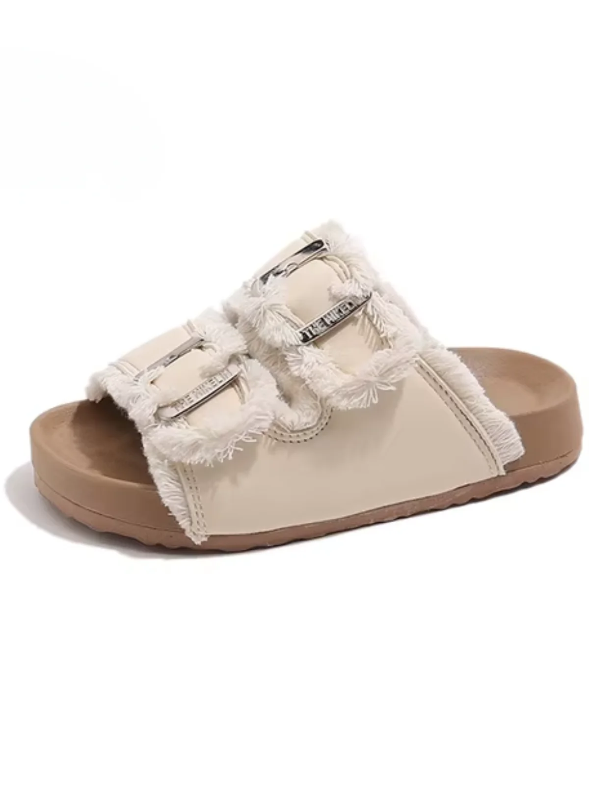 Cozy Double Strap Shearling Cork Slide Sandals - Image 3