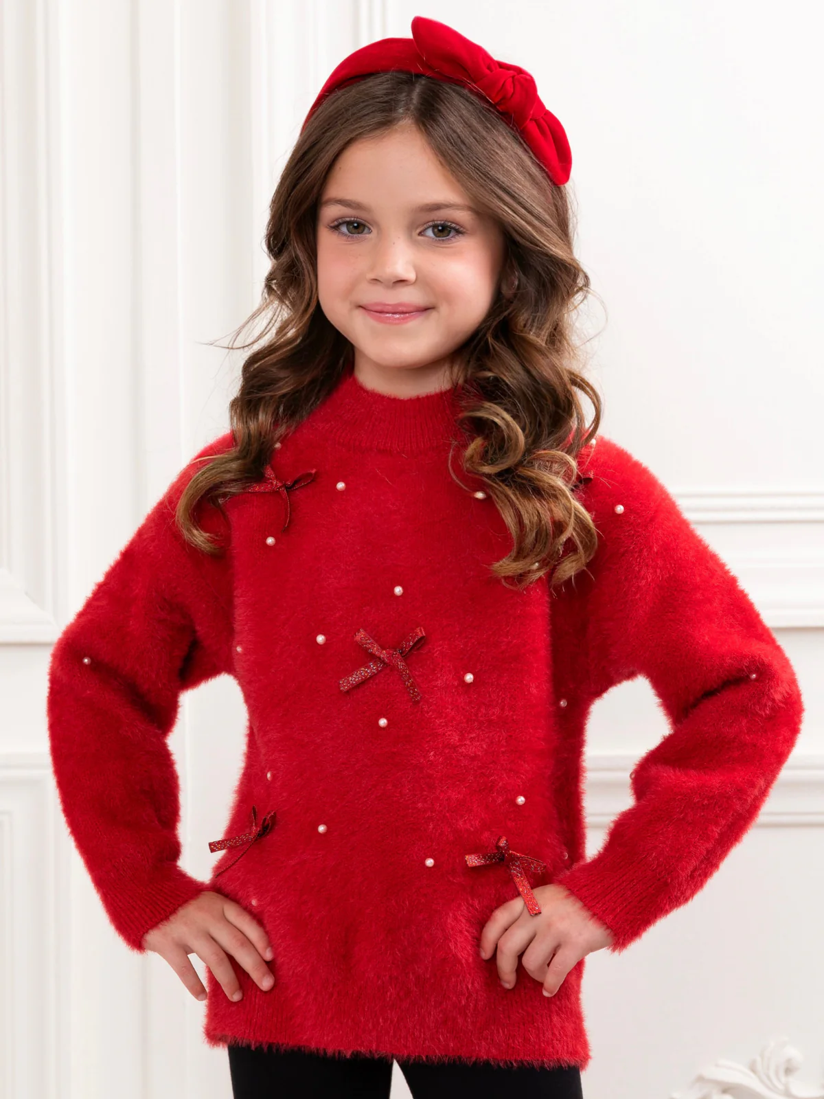 Pearl and Bow Fuzzy Sweater - Image 3