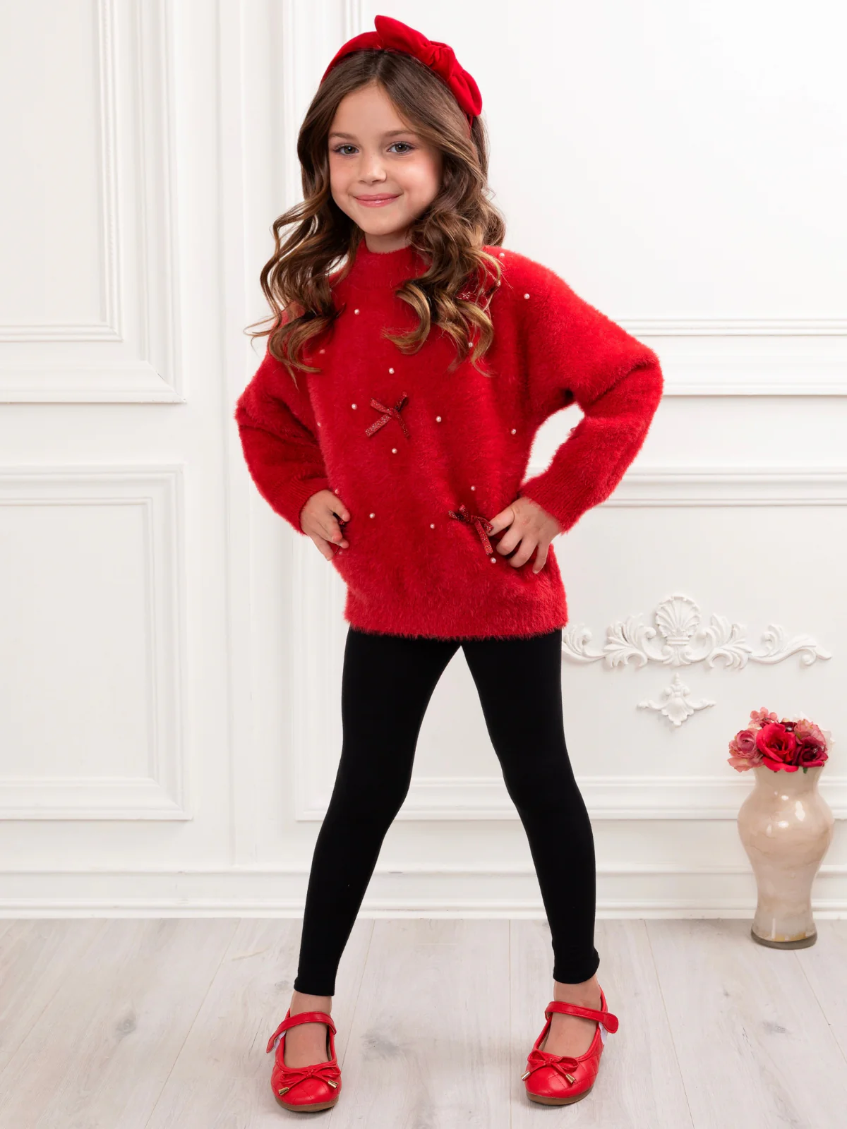 Pearl and Bow Fuzzy Sweater - Image 4