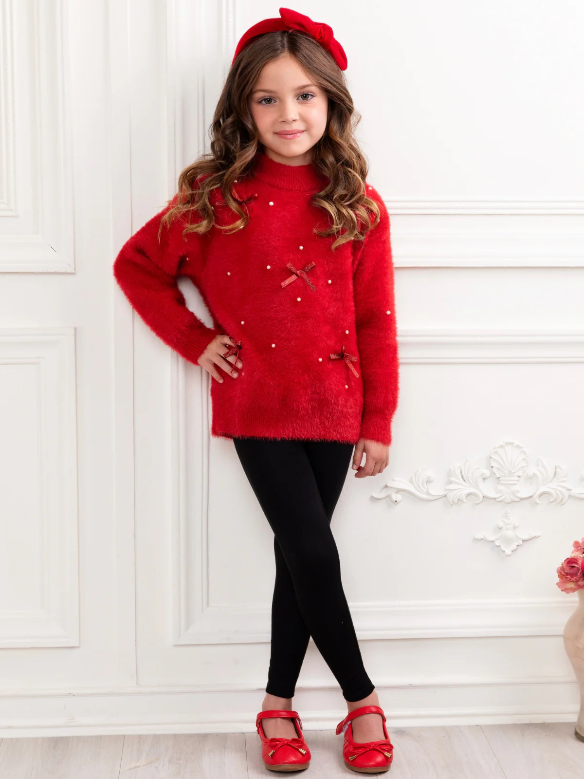 Pearl and Bow Fuzzy Sweater - Image 5