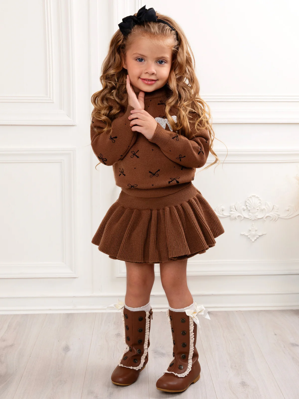 Cozy Bow Sweater and Ruffle Skirt Set - Image 3