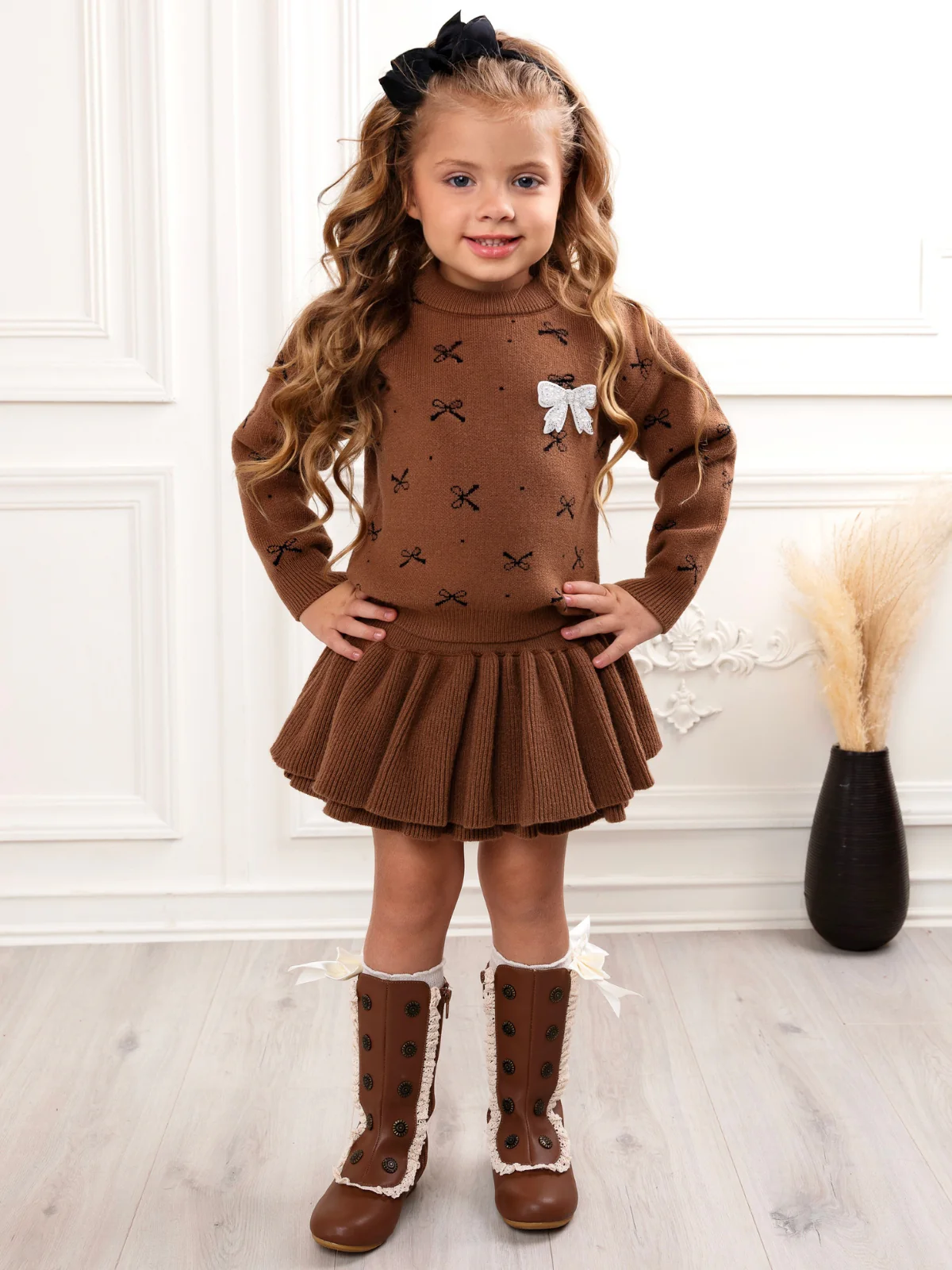 Cozy Bow Sweater and Ruffle Skirt Set - Image 5