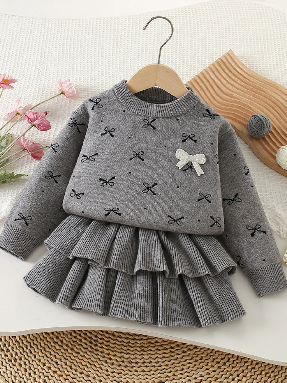Cozy Bow Sweater and Ruffle Skirt Set - Image 6