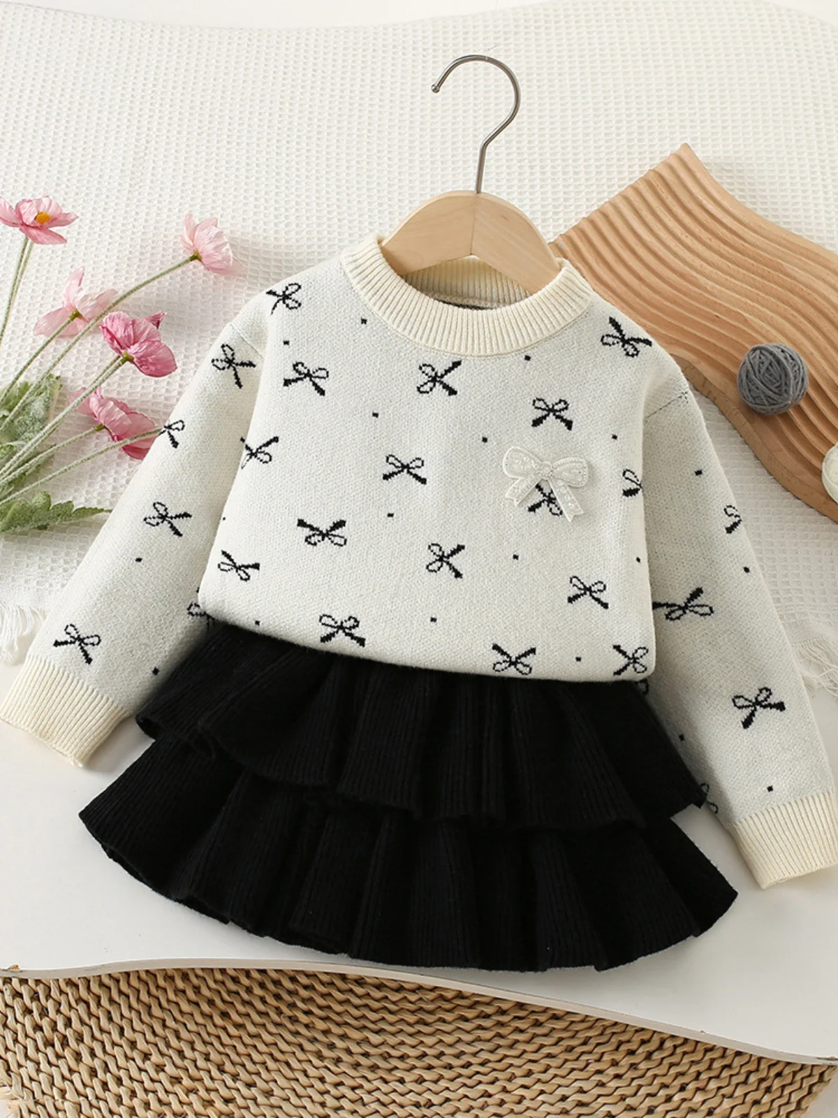 Cozy Bow Sweater and Ruffle Skirt Set - Image 9