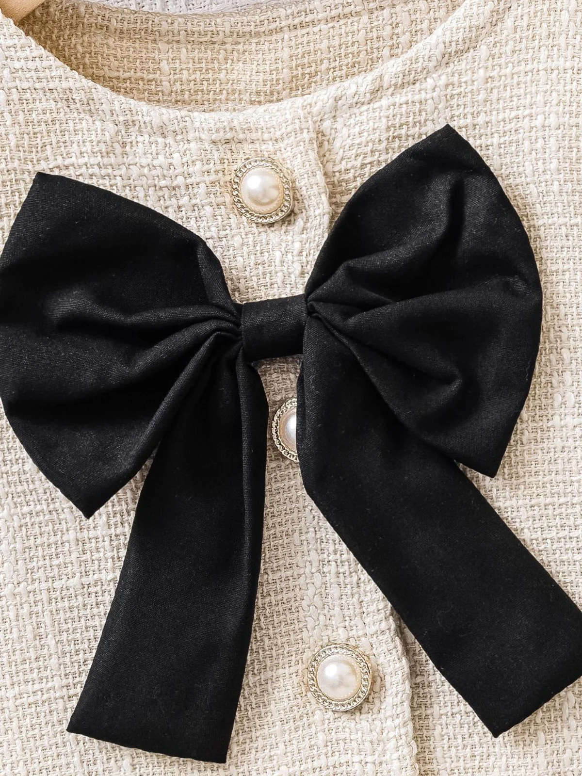 Cream Tweed Bow Jacket & Pleated Skirt Set - Image 2