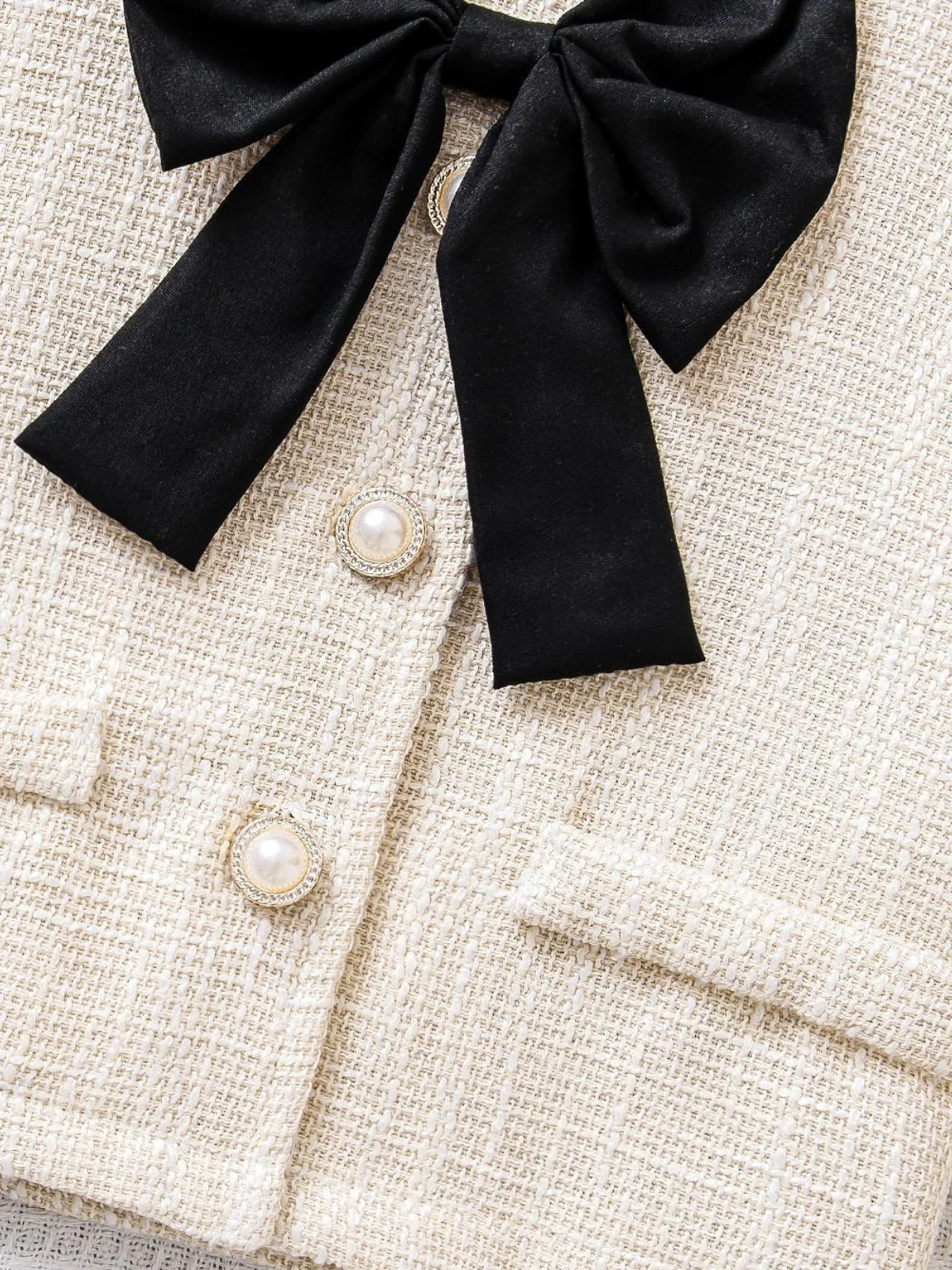 Cream Tweed Bow Jacket & Pleated Skirt Set - Image 5