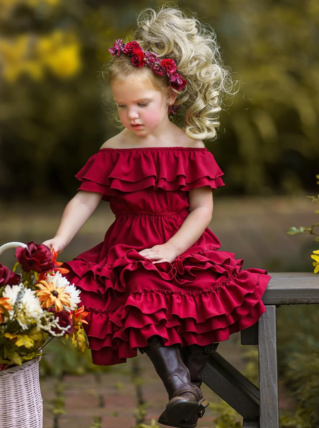 Crisp Cranberry Tiered Ruffle Midi Dress - Image 5