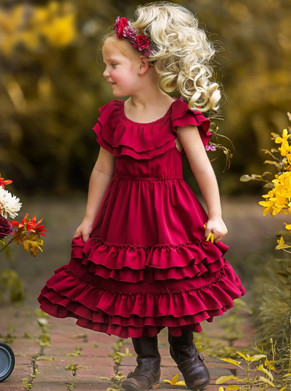 Crisp Cranberry Tiered Ruffle Midi Dress - Image 6