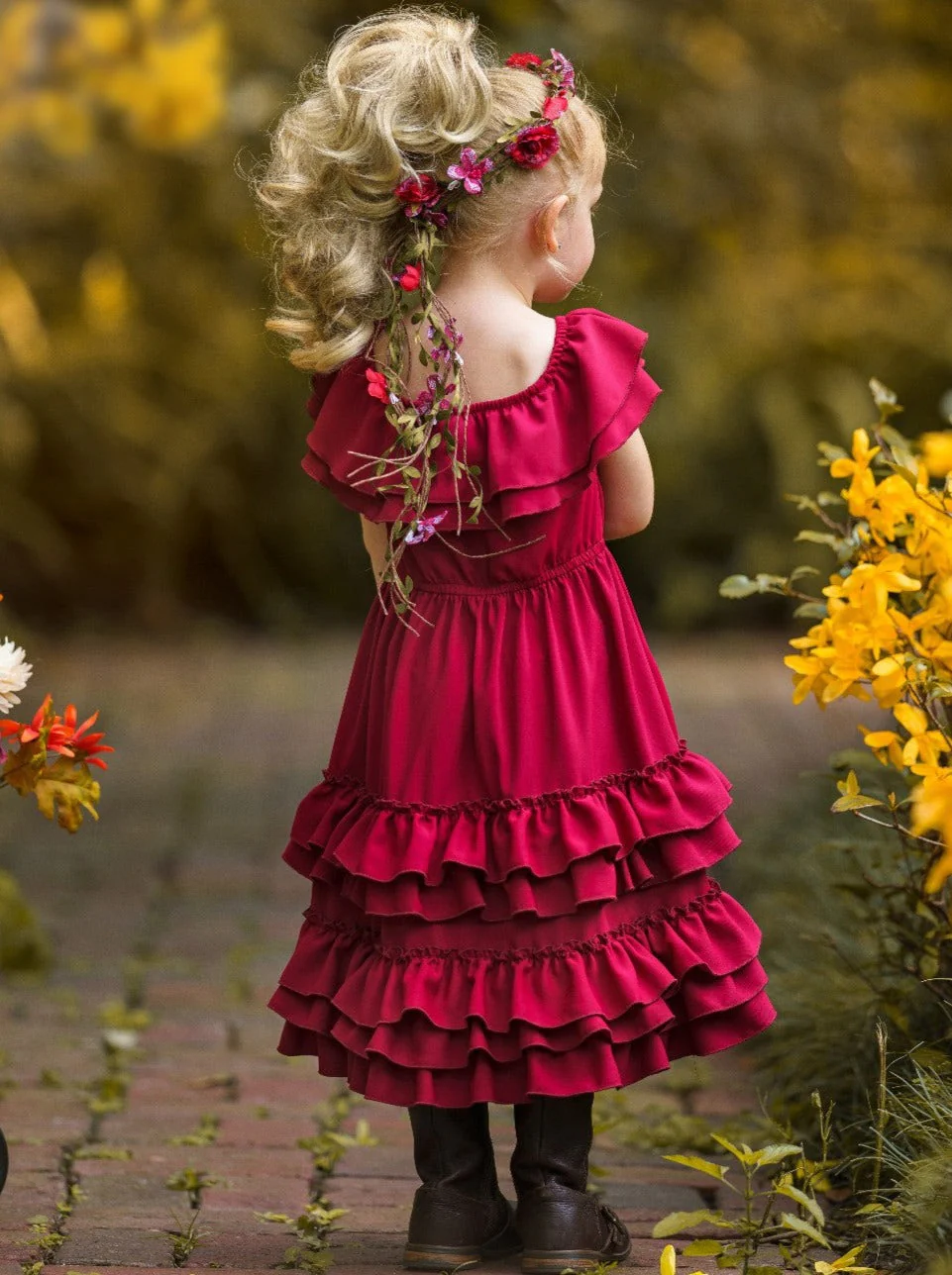 Crisp Cranberry Tiered Ruffle Midi Dress - Image 7