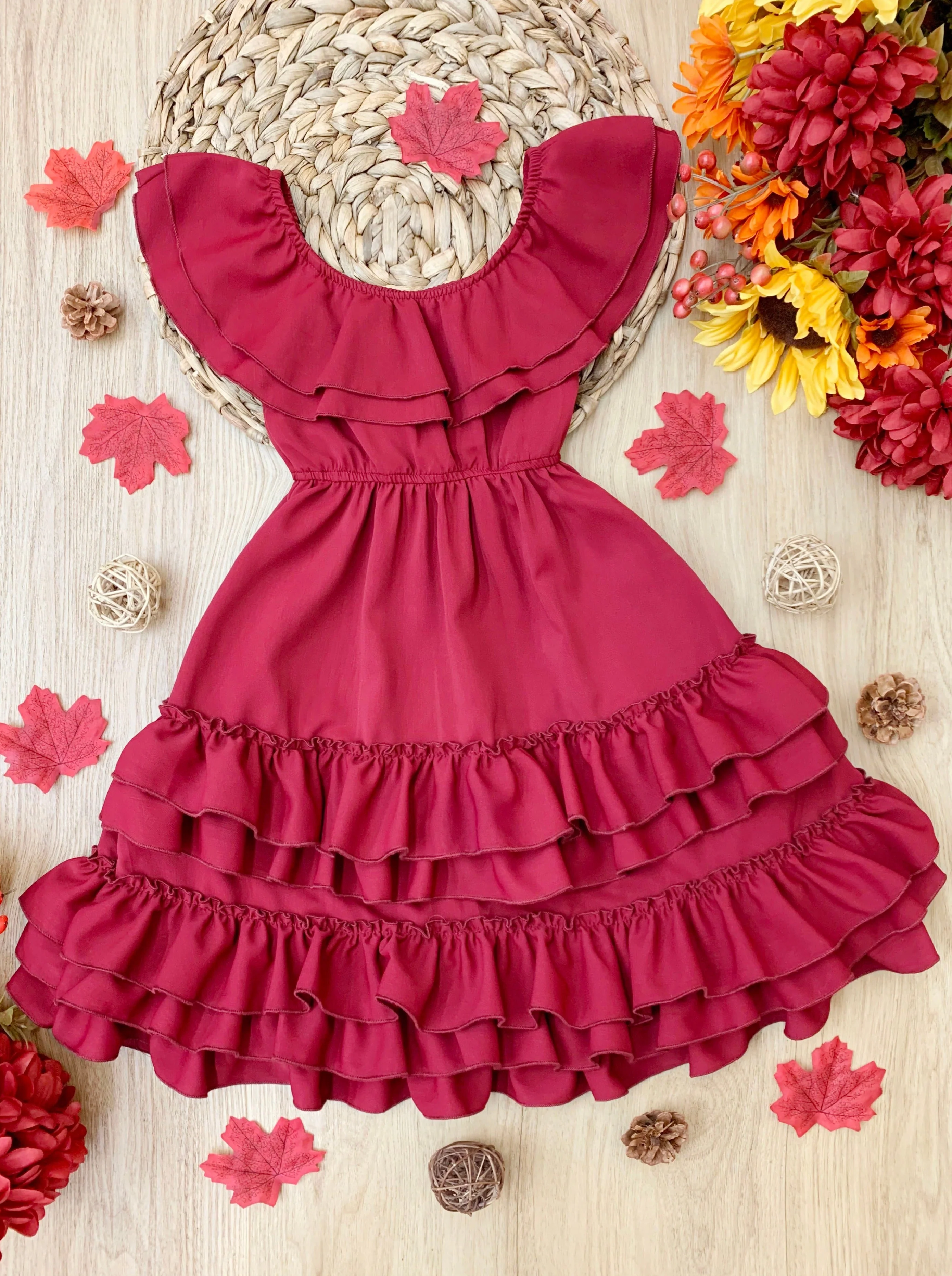 Crisp Cranberry Tiered Ruffle Midi Dress - Image 8