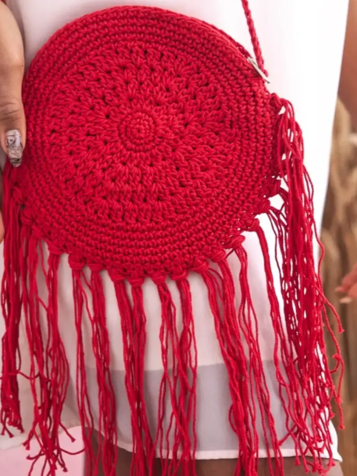 Boho Princess Crochet Red Crossbody Bag - Image 3