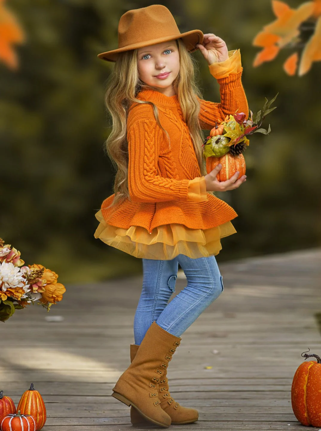 Cute As Pie Pumpkin Cable Knit Tutu Sweater - Image 2