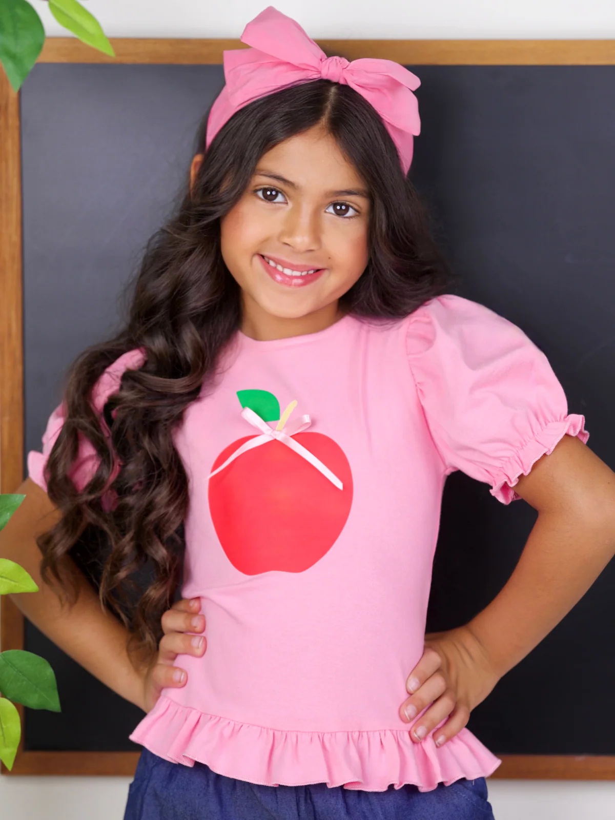 Cutest in Class Apple Top & Ruffle Denim Short Set - Image 4