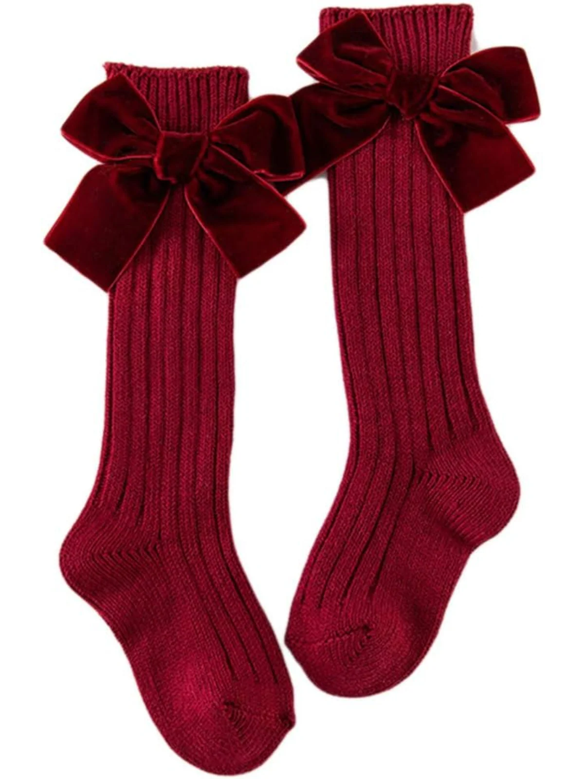 Darling Knee High Maroon Velvet Bow Socks - Image 2
