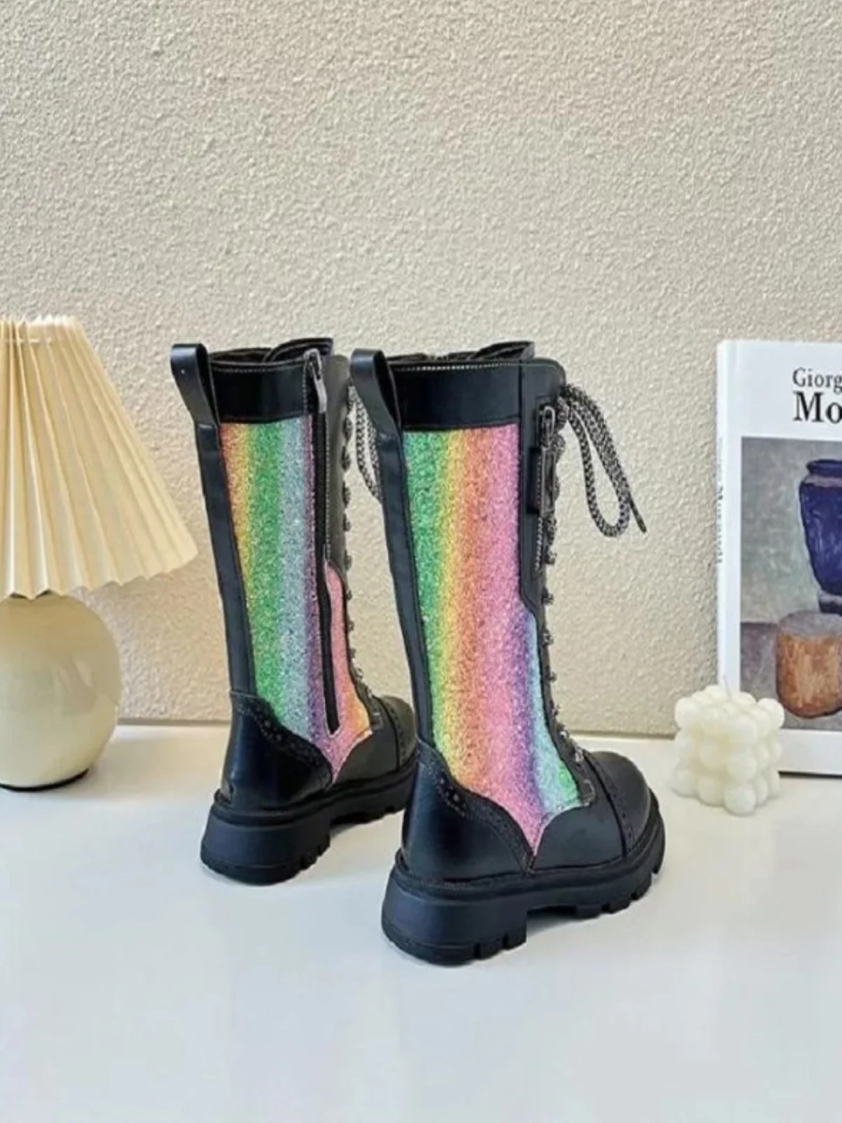 Dazzling Day Glitter Rainbow Lace-Up Boots by Liv and Mia - Image 2