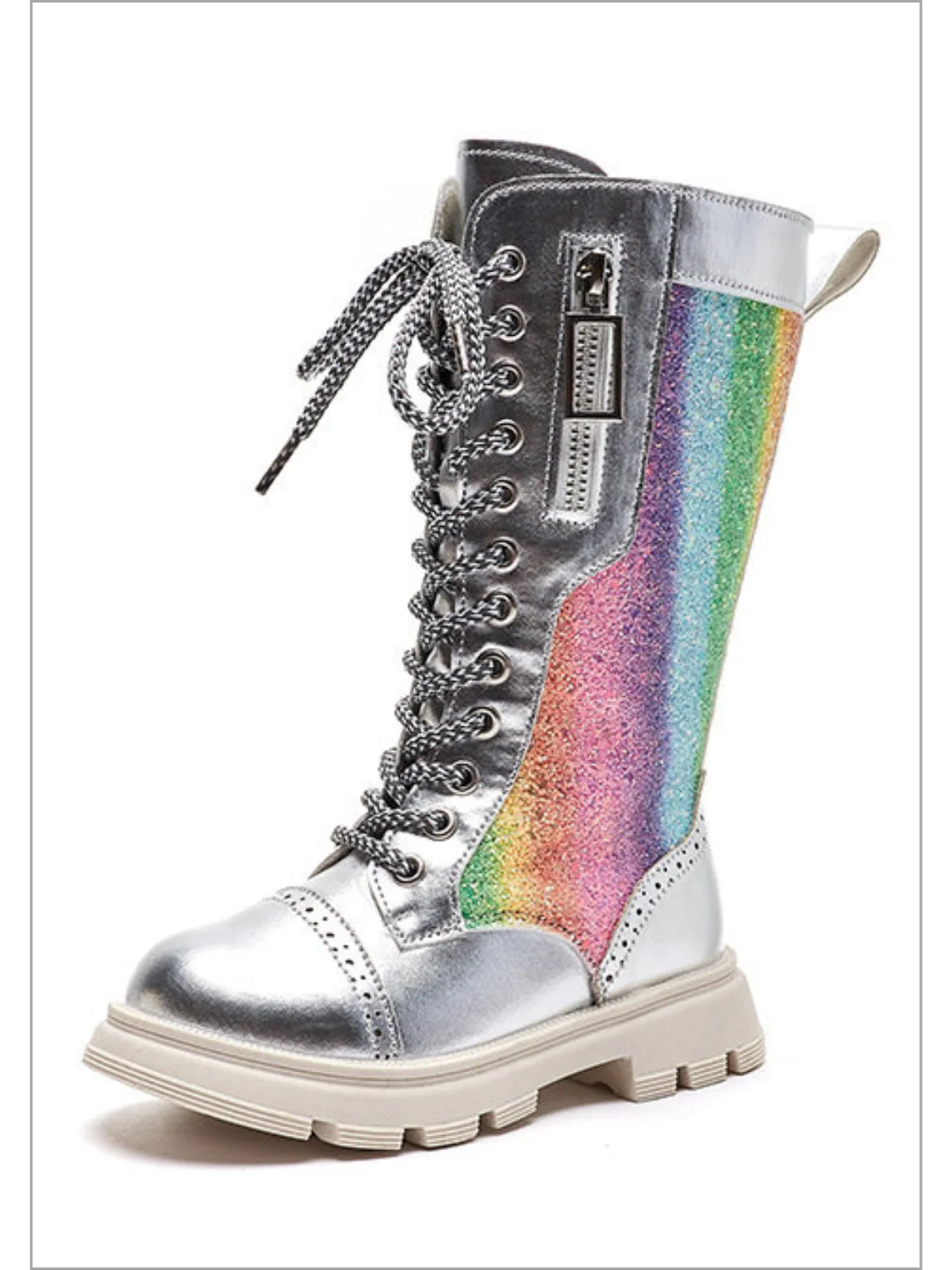 Dazzling Day Glitter Rainbow Lace-Up Boots by Liv and Mia - Image 4