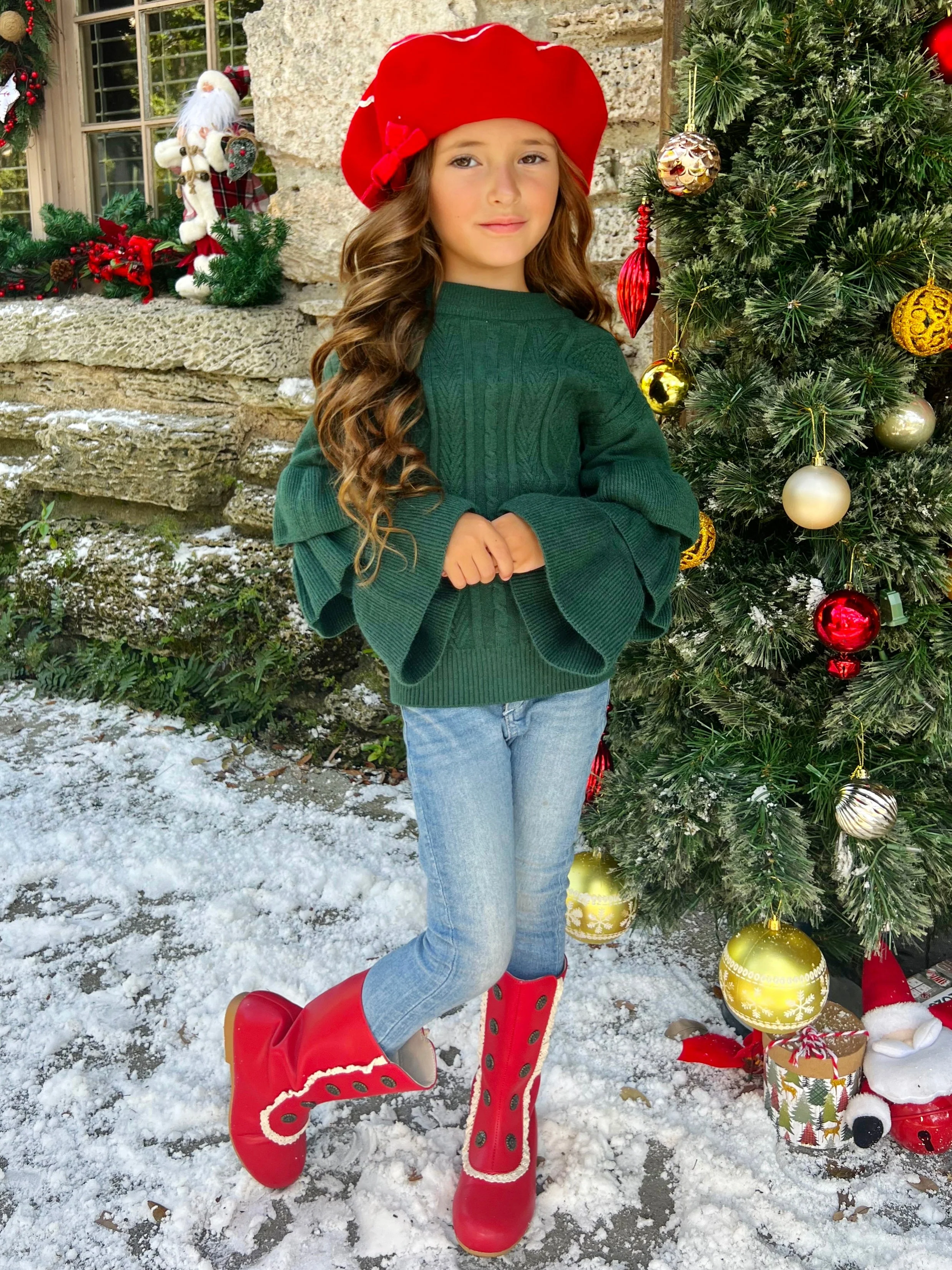 Deck The Halls Tiered Sleeve Cable Knit Sweater - Image 3