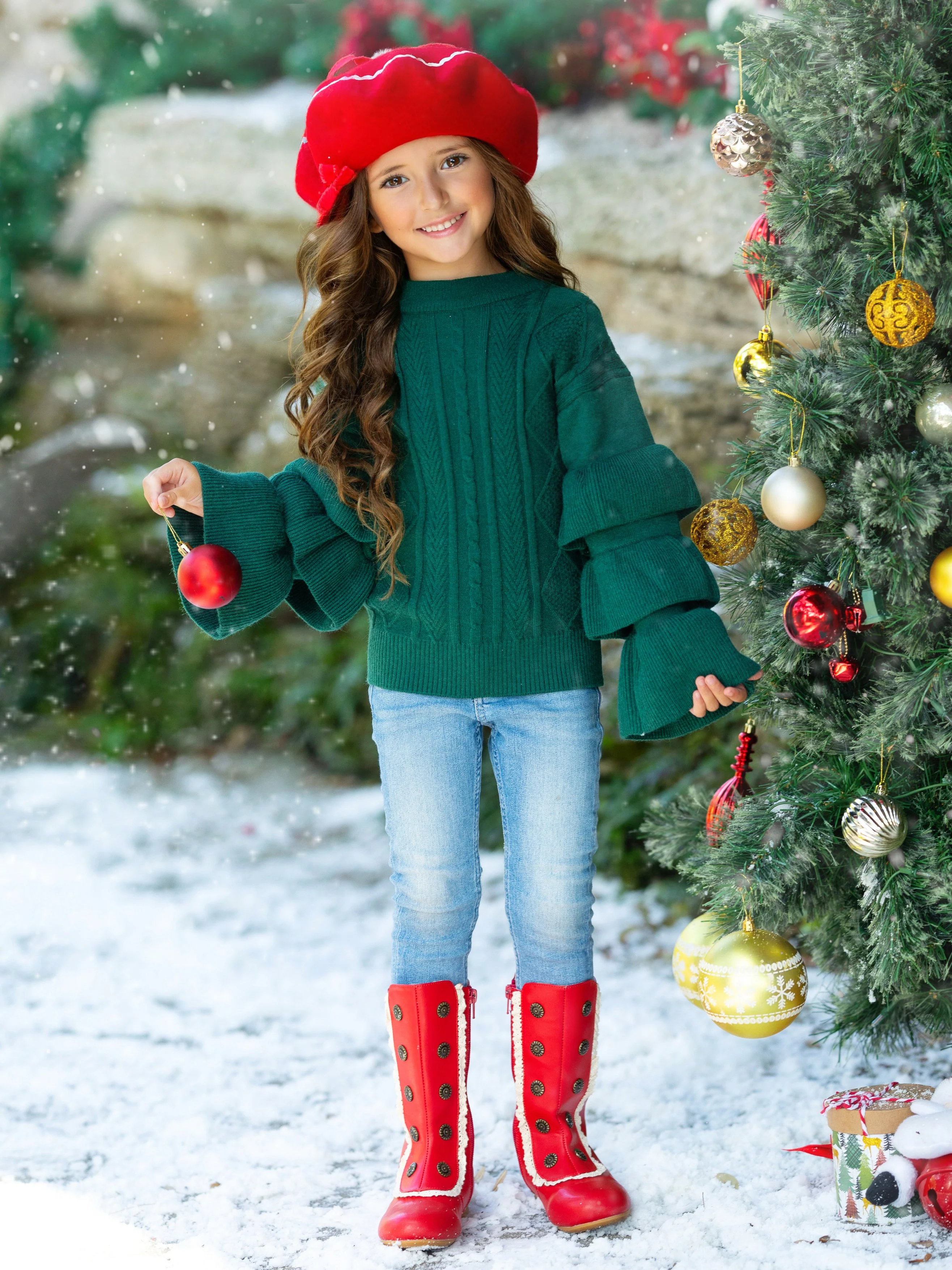 Deck The Halls Tiered Sleeve Cable Knit Sweater - Image 4