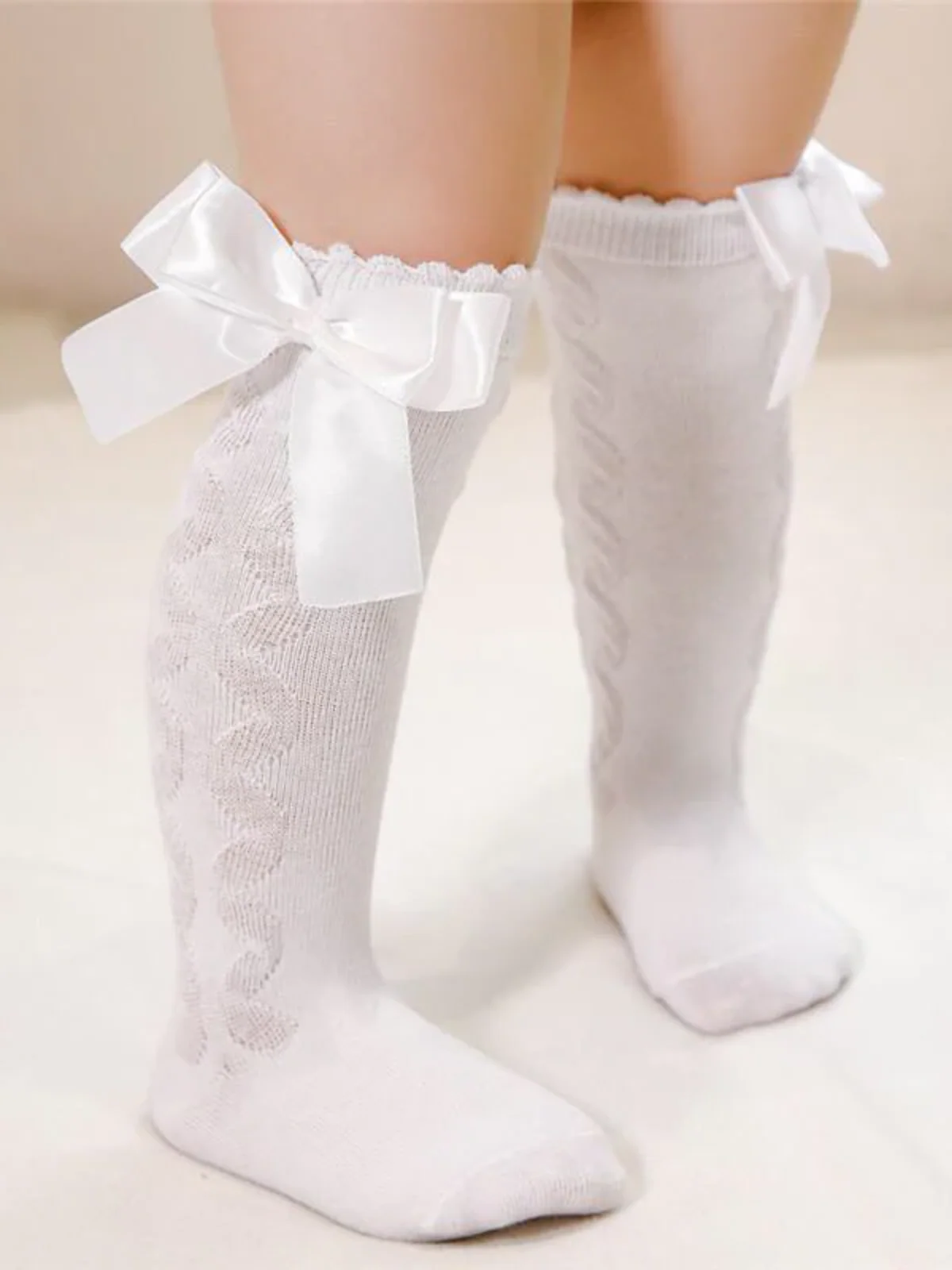 Delicate Touch Knee White High Ribbon Socks - Image 2