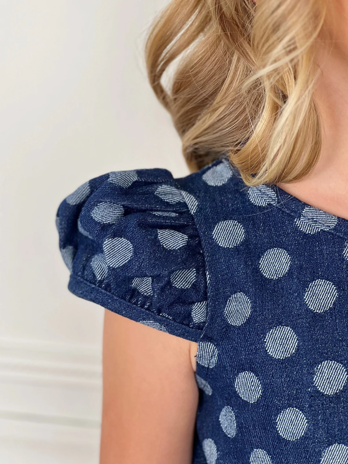 Polka Dot Peplum Matching Denim Top and Skirt Set - Image 2