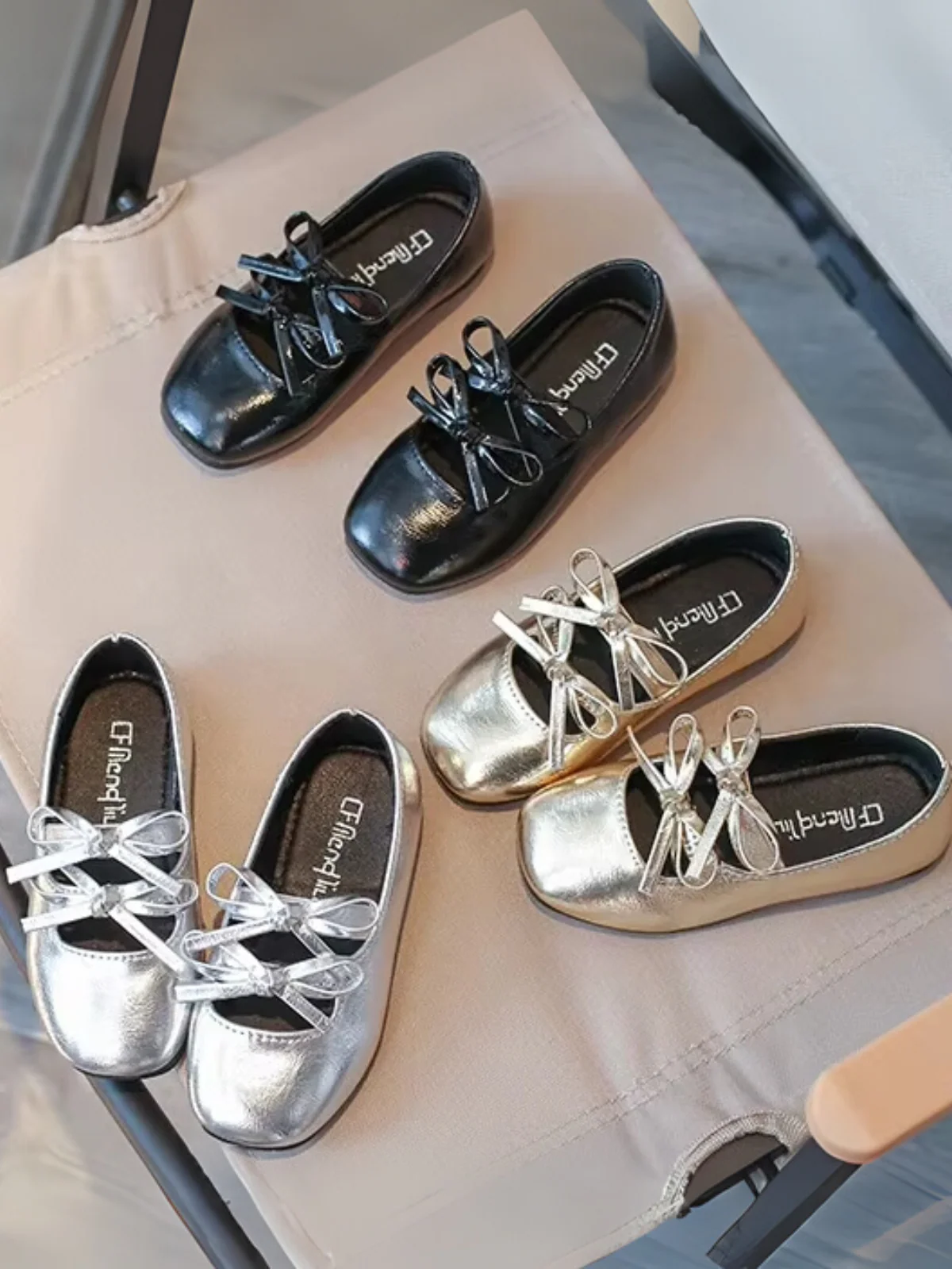 Double Bow Metallic Ballet Flats - Image 2