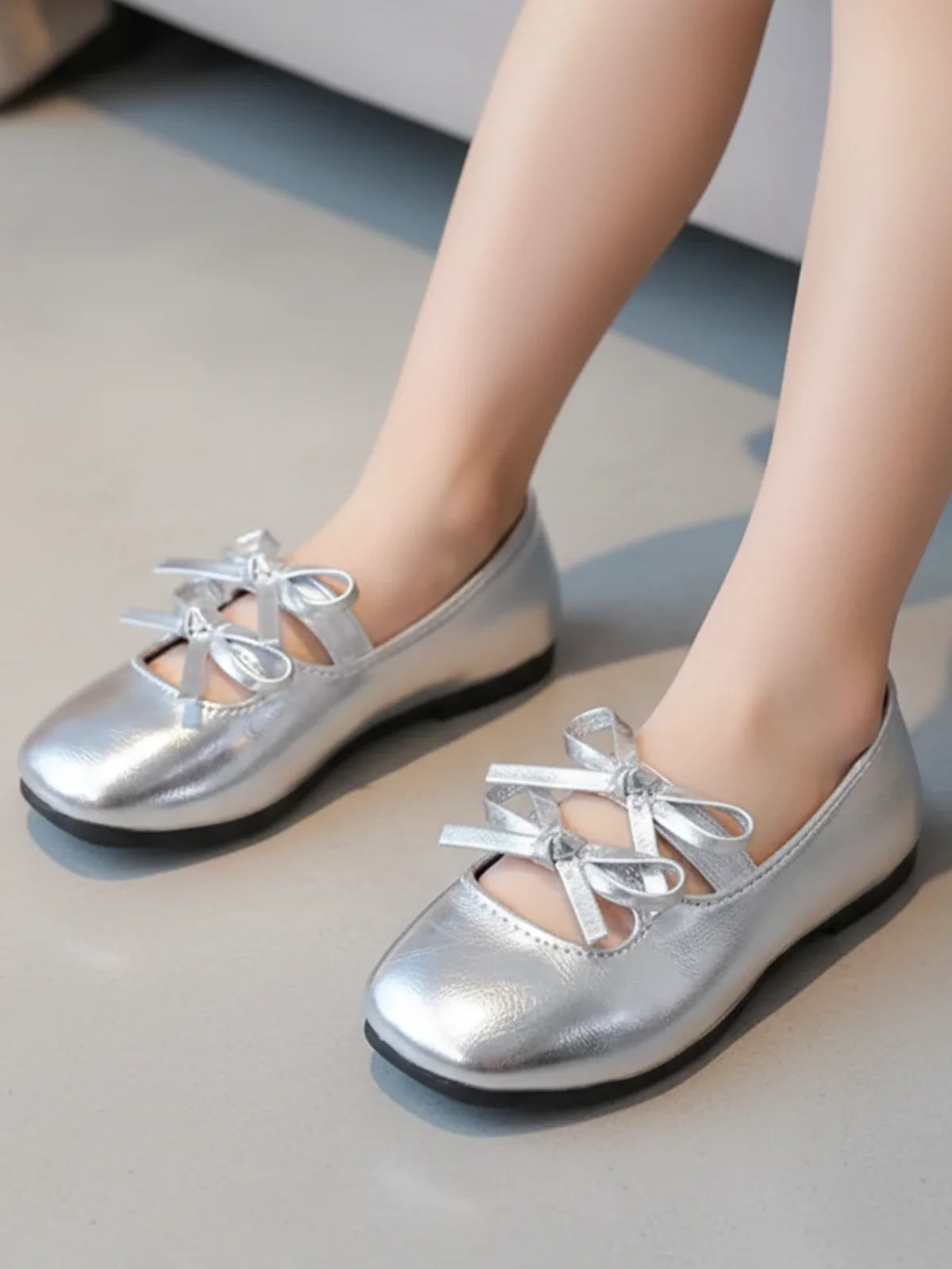 Double Bow Metallic Ballet Flats - Image 6