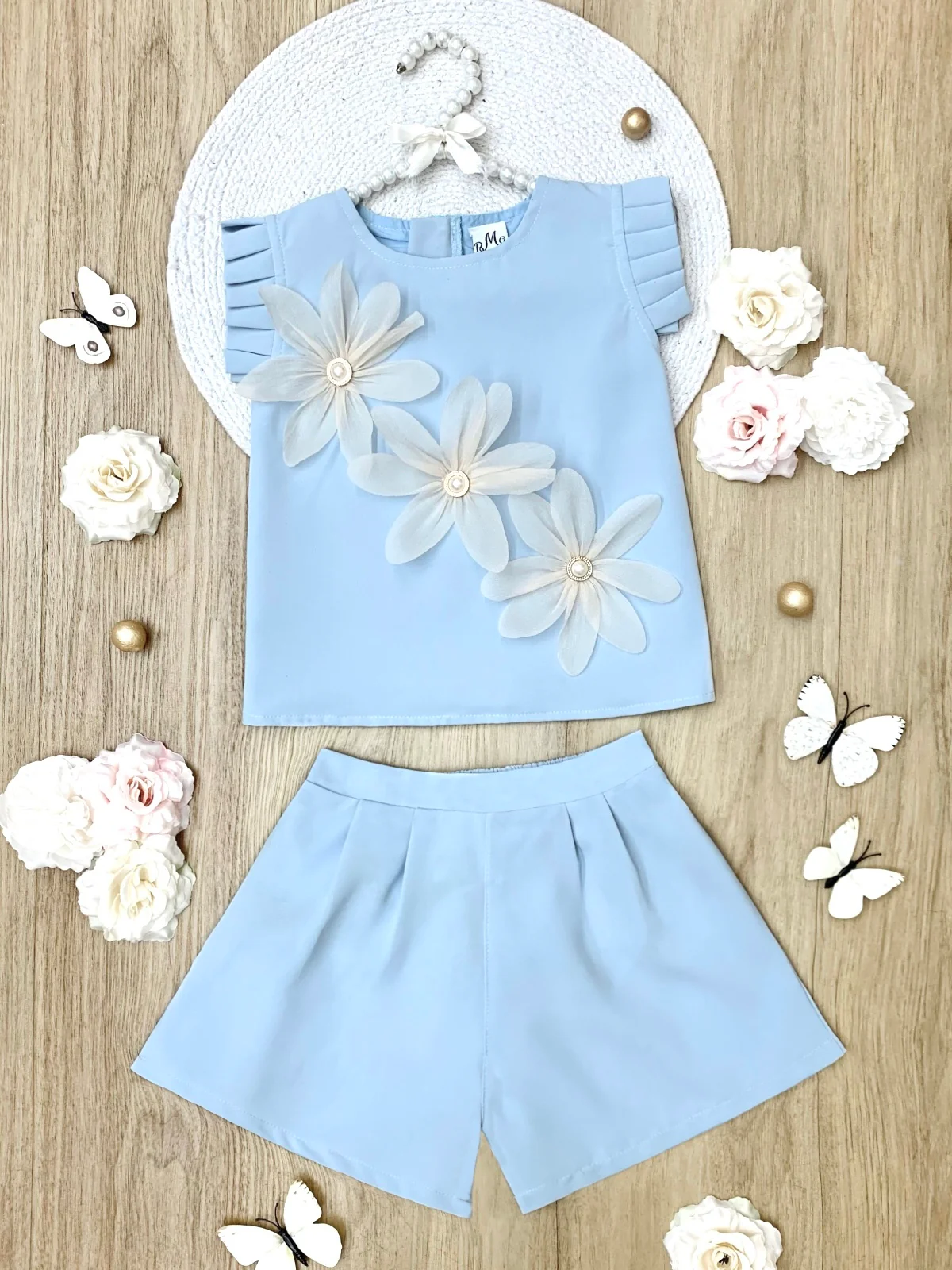 Dusty Blue Daisy Top and Short Set - Image 2