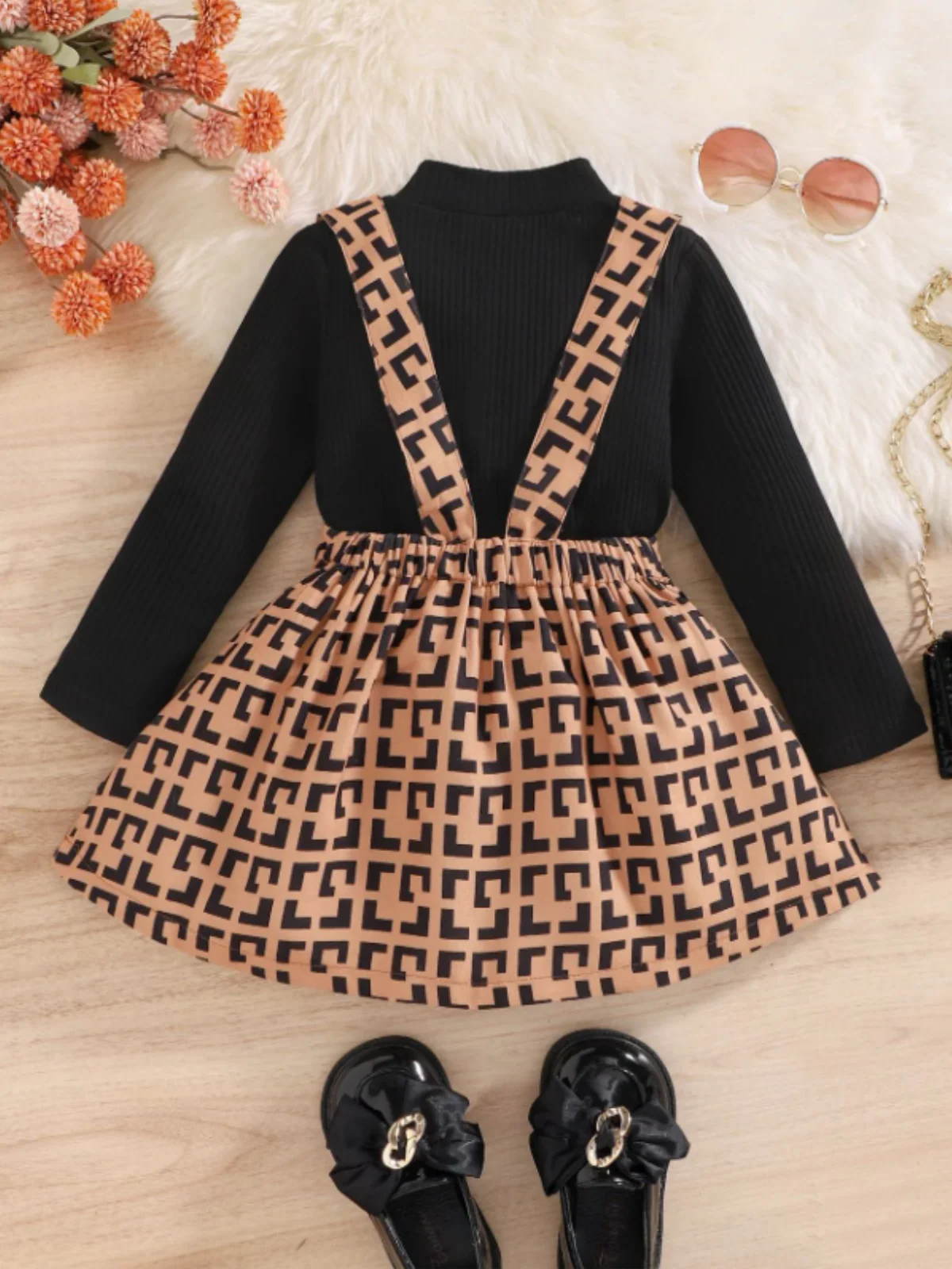 Elegant Girls Long-Sleeve Top and Patterned Dress Set - Image 6