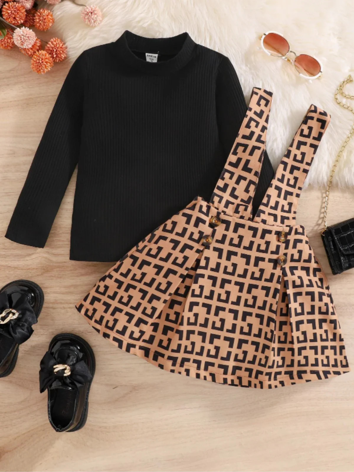 Elegant Girls Long-Sleeve Top and Patterned Dress Set - Image 7