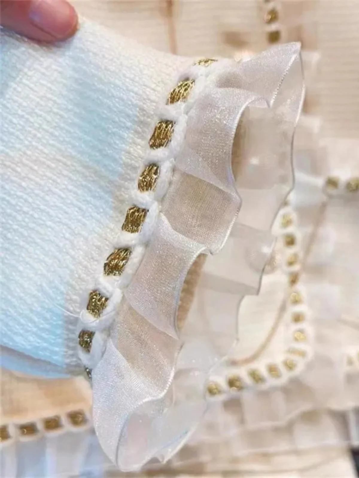 Elegant Pearl Button Jacket & Pleated Skirt Set - Image 2