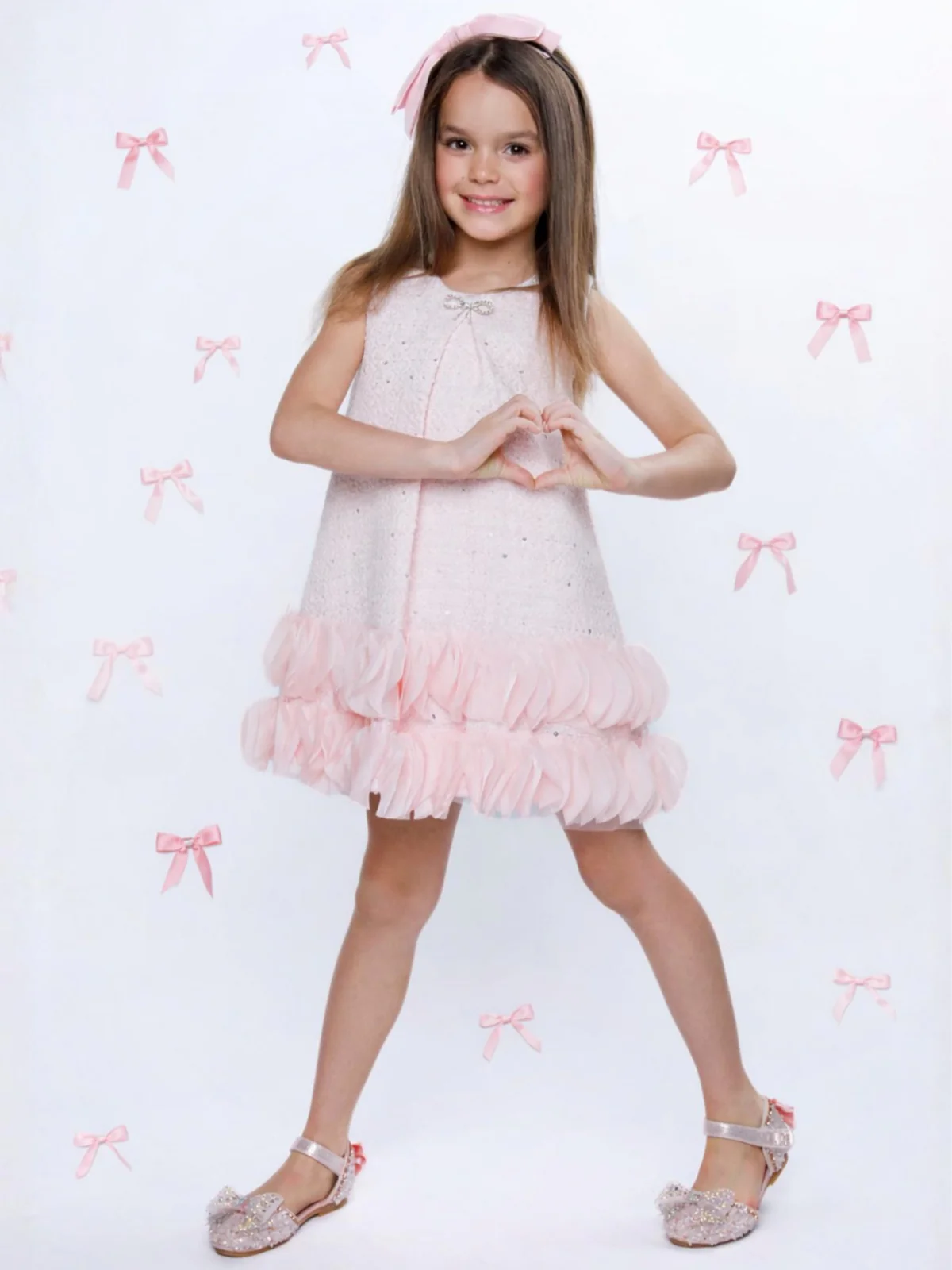 Elegant Bow Pearl Tweed Shift Dress - Image 5