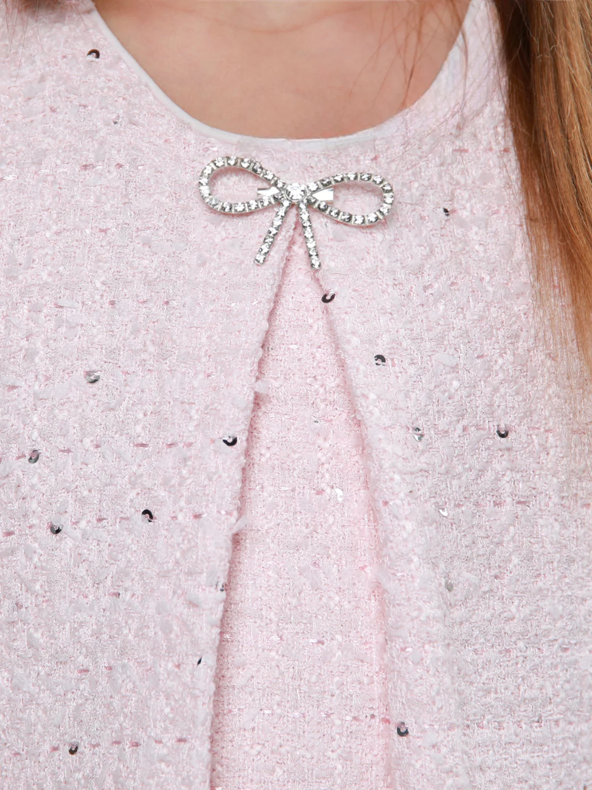 Elegant Bow Pearl Tweed Shift Dress - Image 6