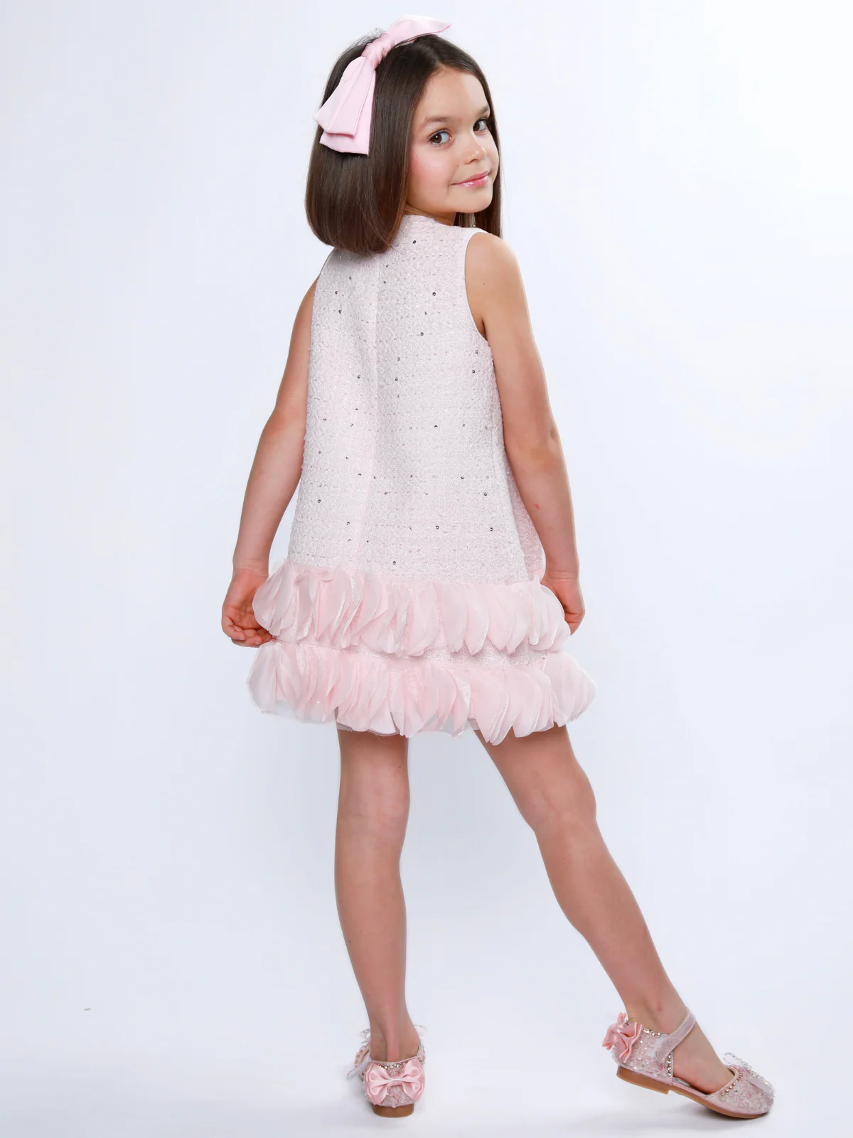 Elegant Bow Pearl Tweed Shift Dress - Image 7