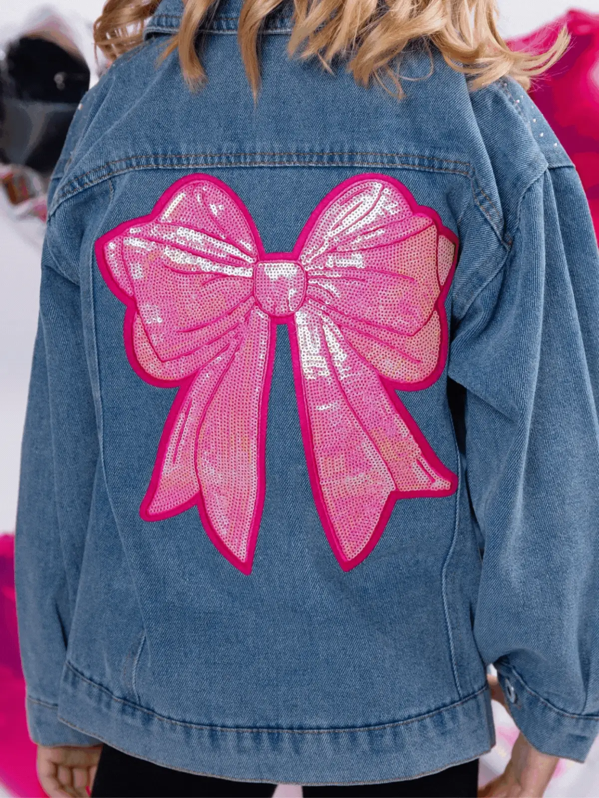 Ellaria Sequin Bow Denim Jacket - Image 3