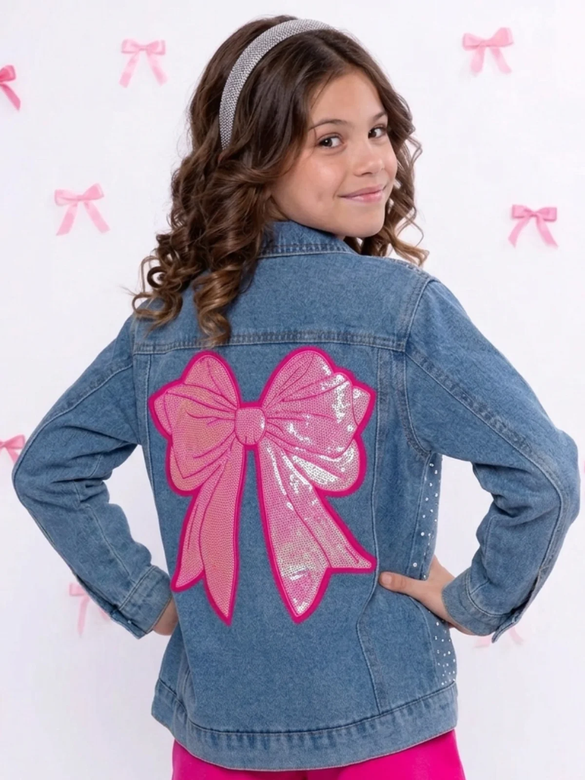 Ellaria Sequin Bow Denim Jacket - Image 4