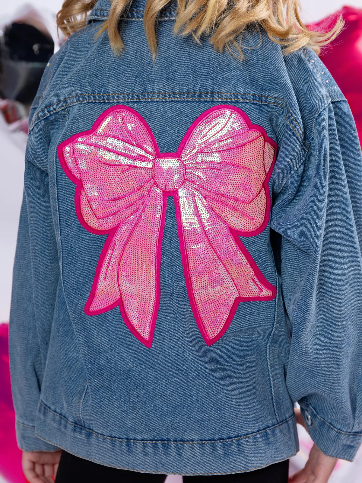 Ellaria Sequin Bow Denim Jacket - Image 5