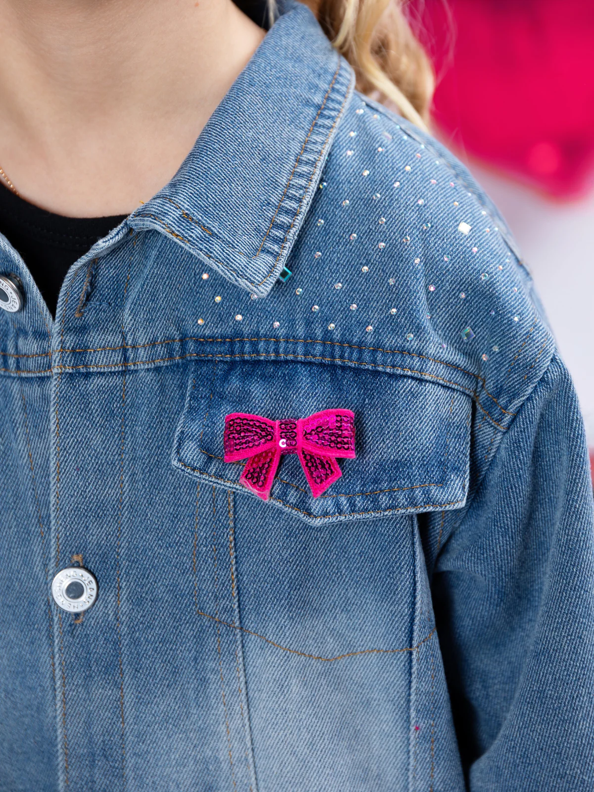 Ellaria Sequin Bow Denim Jacket - Image 6