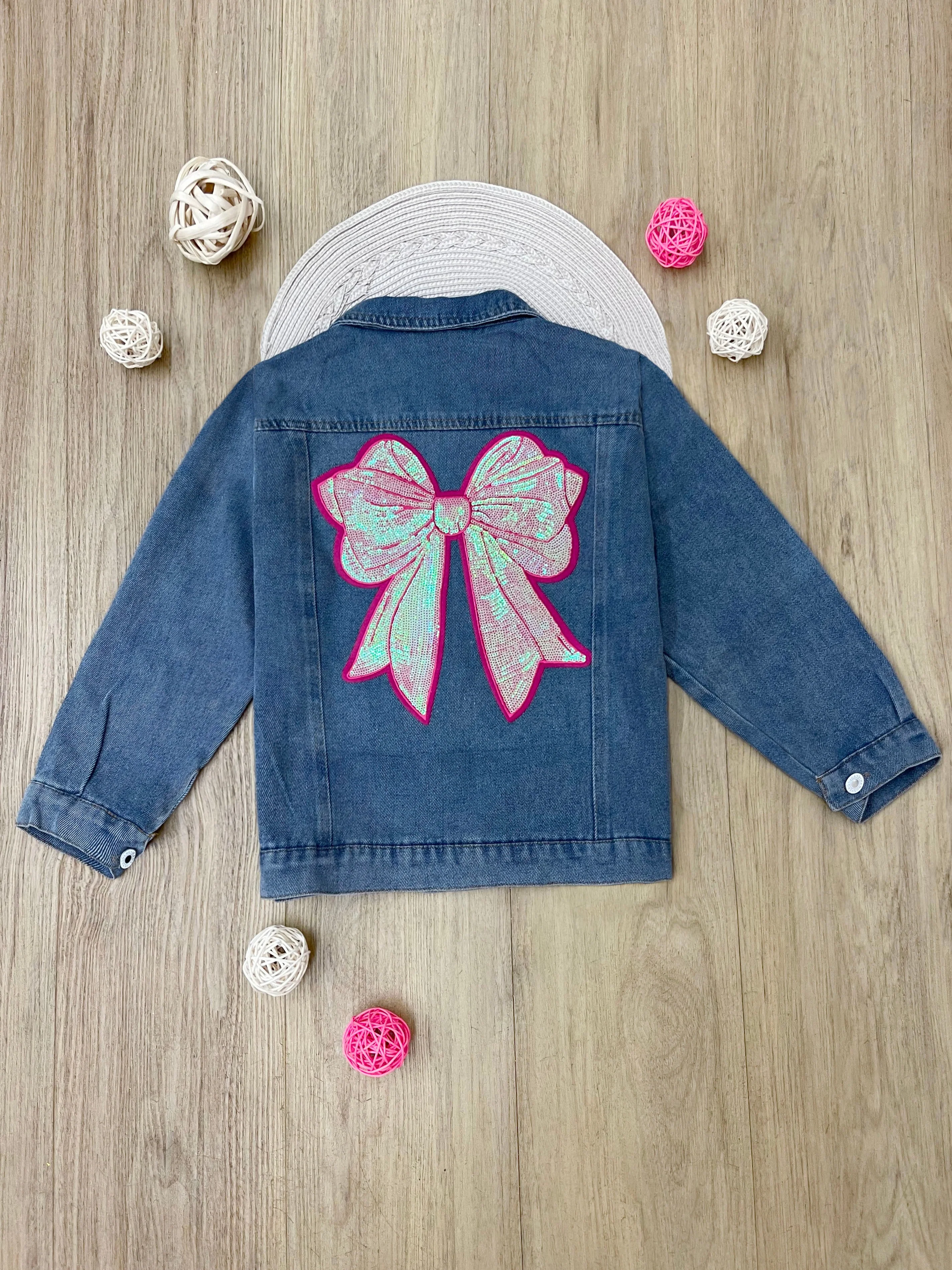 Ellaria Sequin Bow Denim Jacket - Image 7