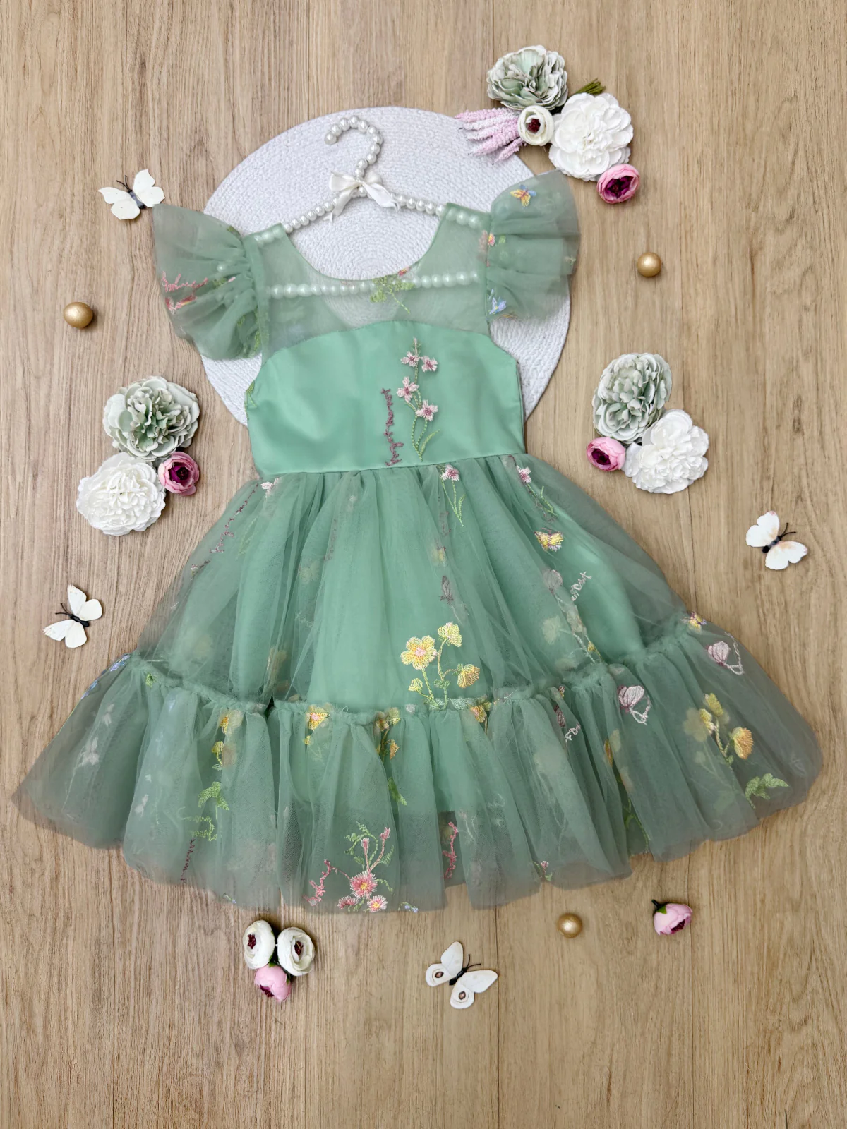 Emerald Fairy Garden Embroidered Floral Tutu Dress - Image 4