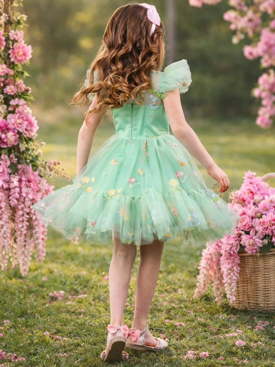 Emerald Fairy Garden Embroidered Floral Tutu Dress - Image 8