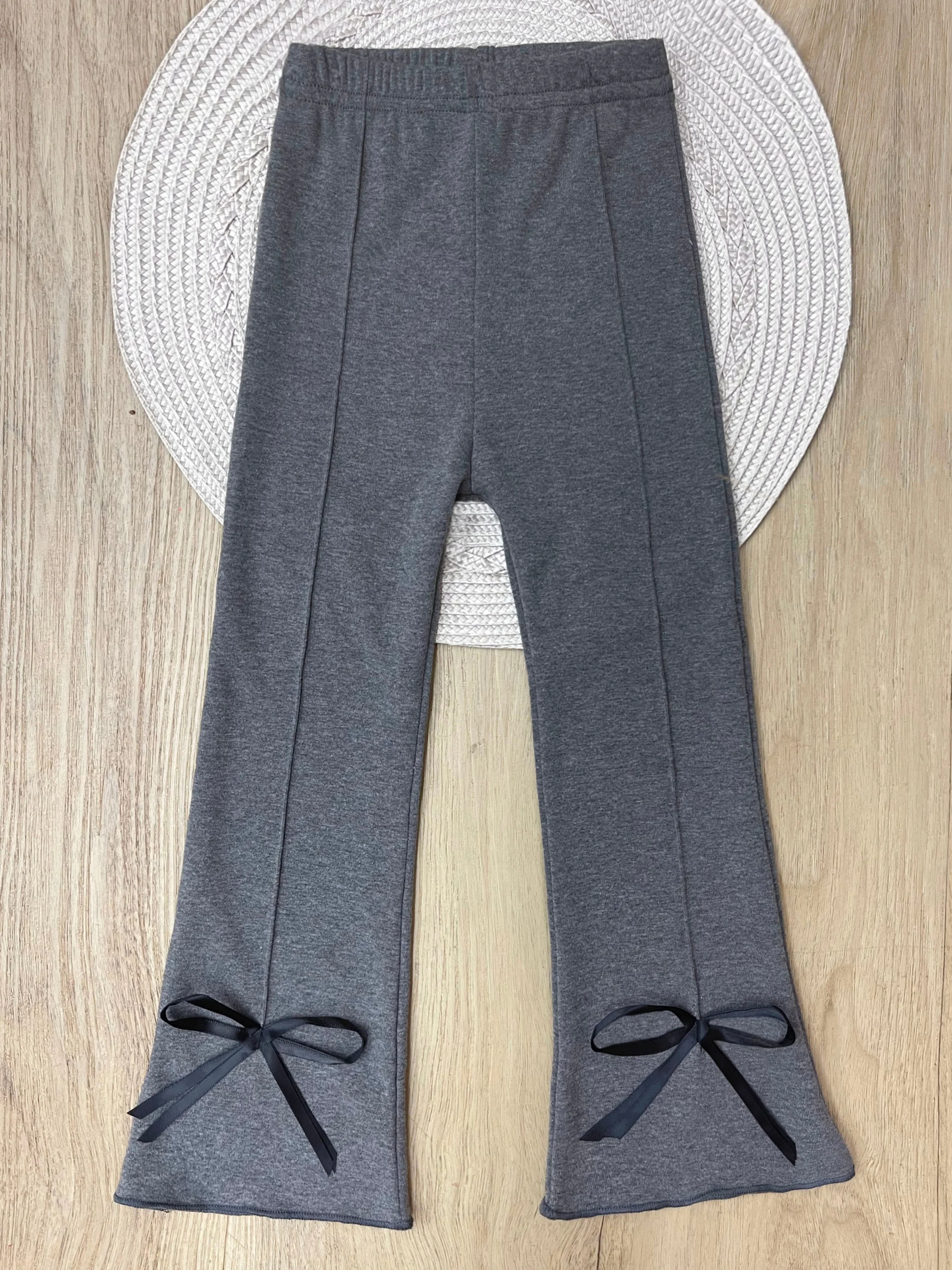 Everyday Grey Bow Hem Flare Pants - Image 2