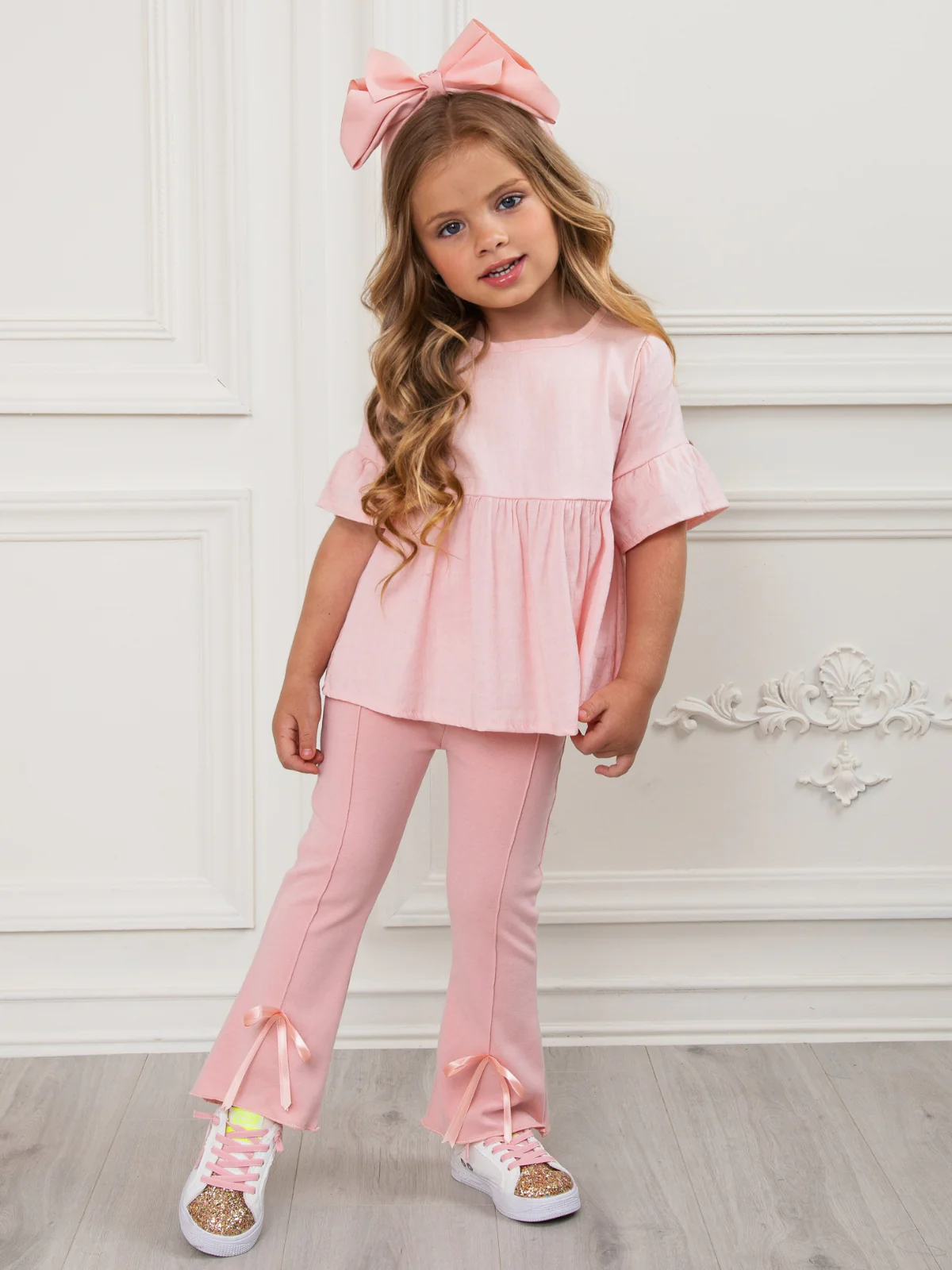 Everyday Pink Bow Hem Flare Pants - Image 3