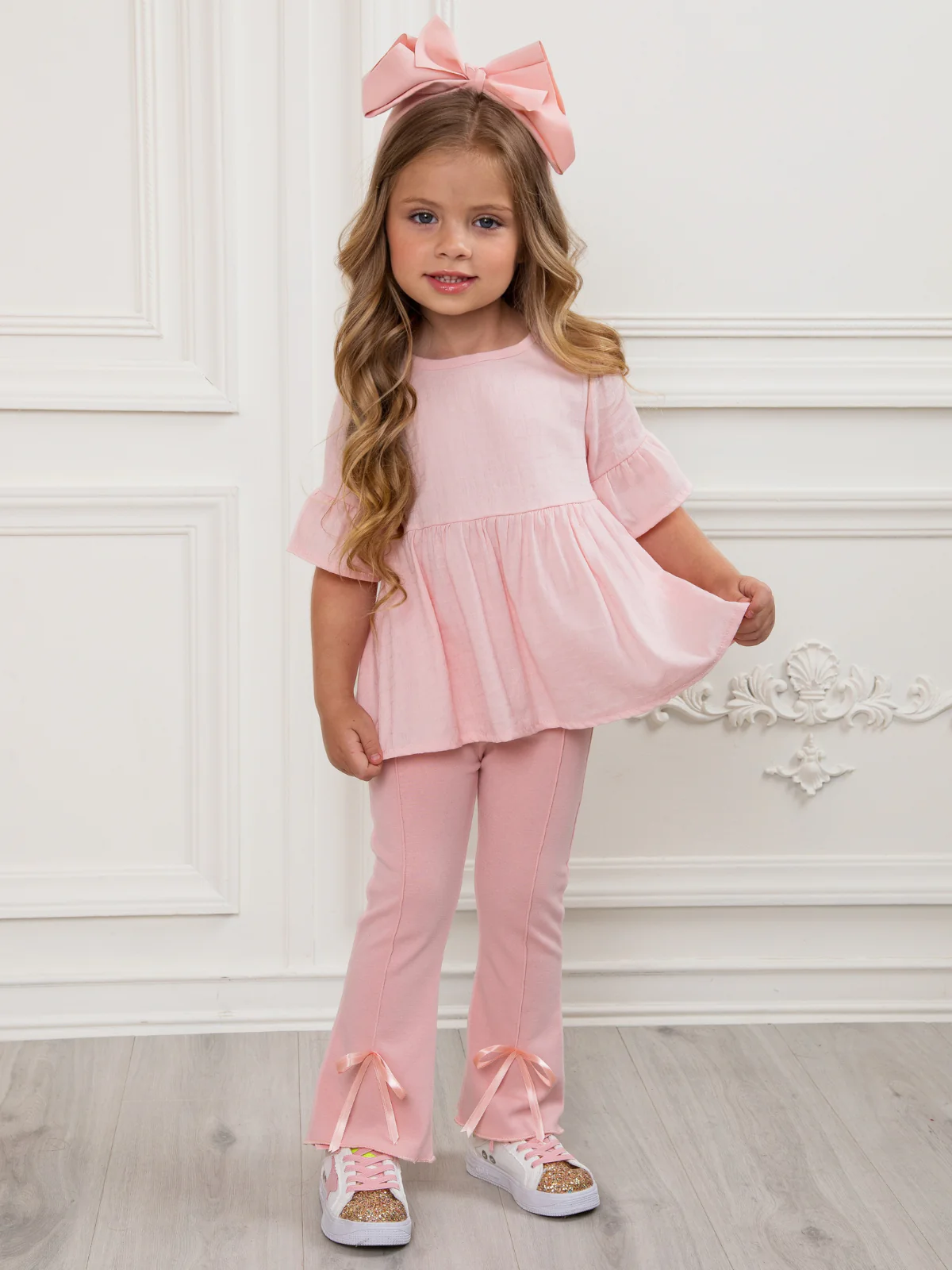 Everyday Pink Bow Hem Flare Pants - Image 4