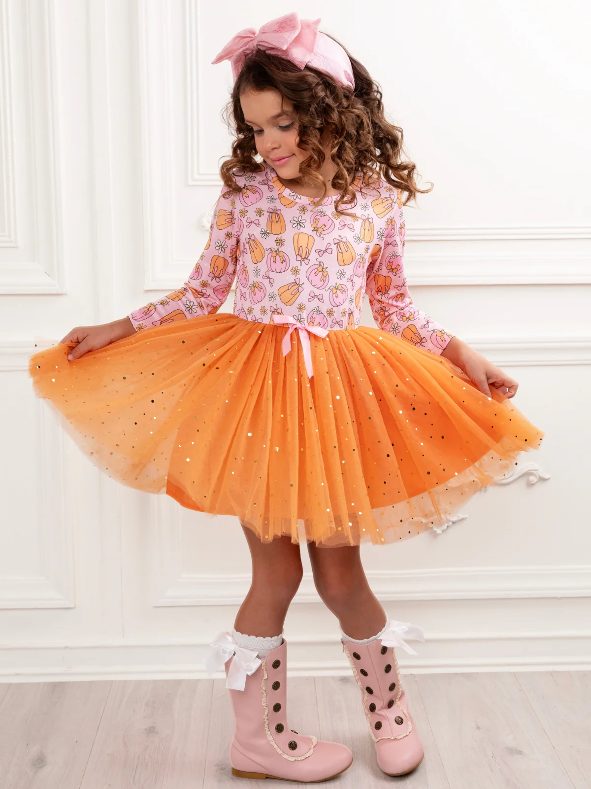 Fall Fun Pumpkin Glitter Tutu Dress - Image 5