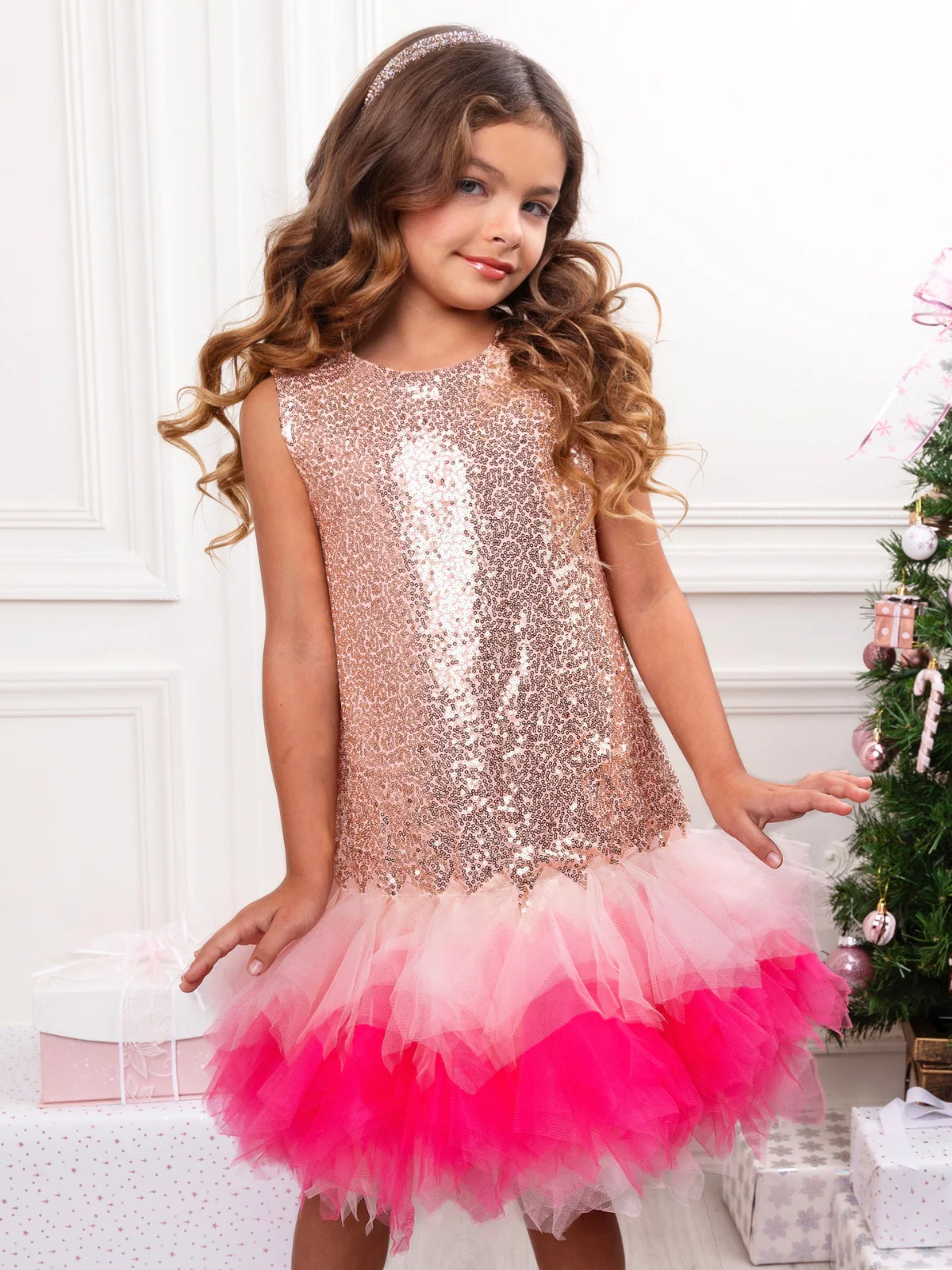 Rose Gold Sequin Tulle Party Dress - Image 2